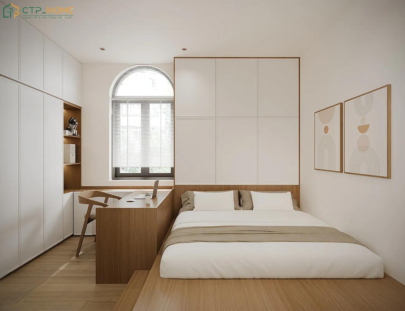 Bố cục phòng ngủ gọn gàng sẽ giúp không gian tuy nhỏ nhưng vẫn sẽ đảm bảo tính thẩm mỹ và sự tiện nghi