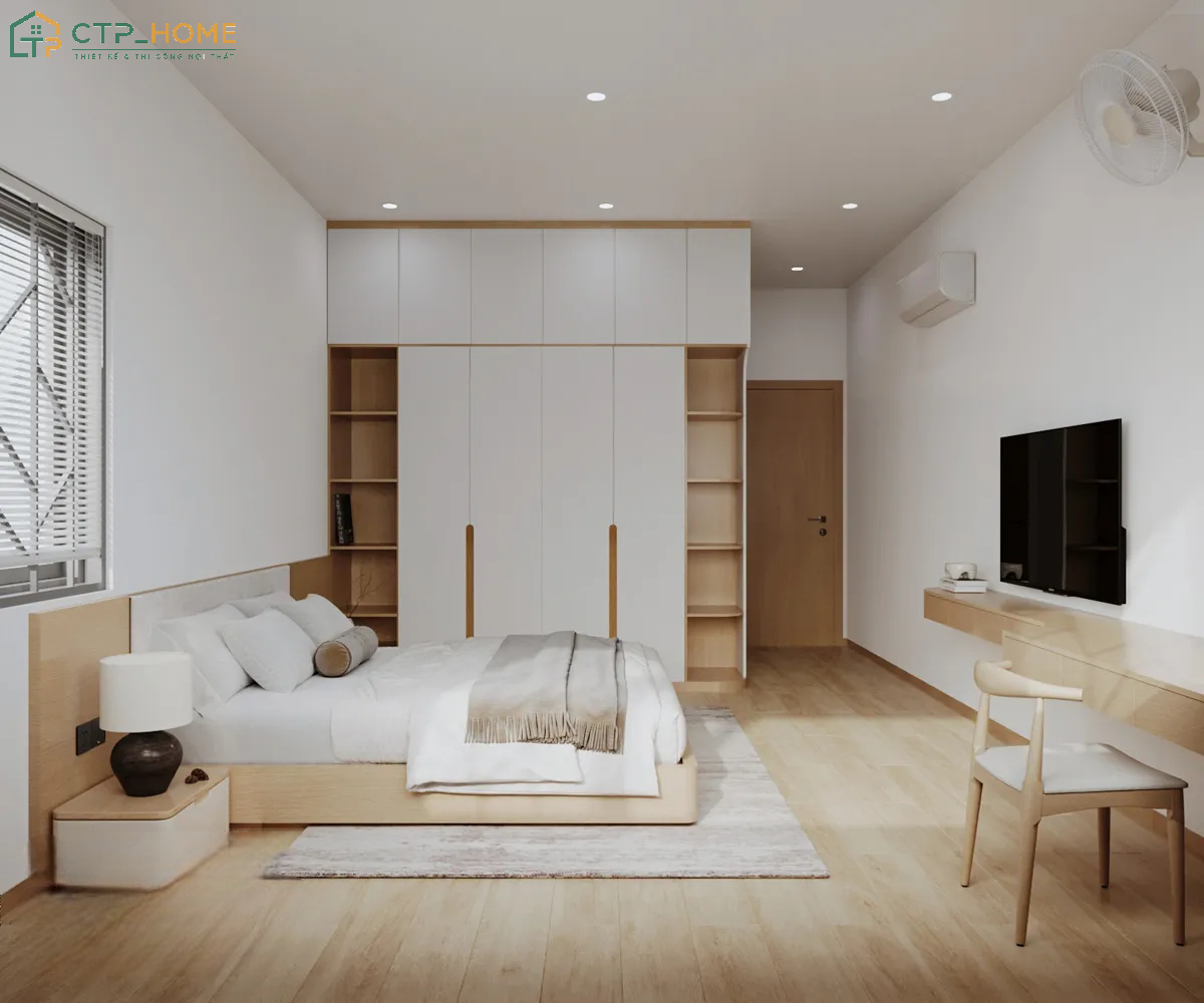 Bố trí hệ tủ âm tường dạng kịch trần để giúp tối ưu hóa không gian lưu trữ và tạo sự thuận tiện khi sử dụng