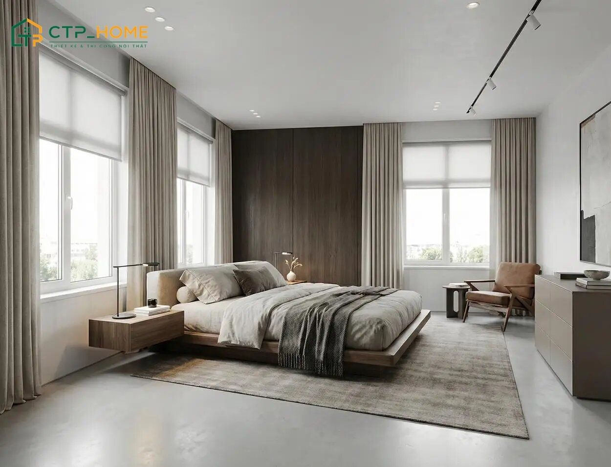 Phong cách hiện đại sẽ sử dụng tone màu xám nhạt làm chủ đạo để giúp không gian trở nên hài hòa hơn