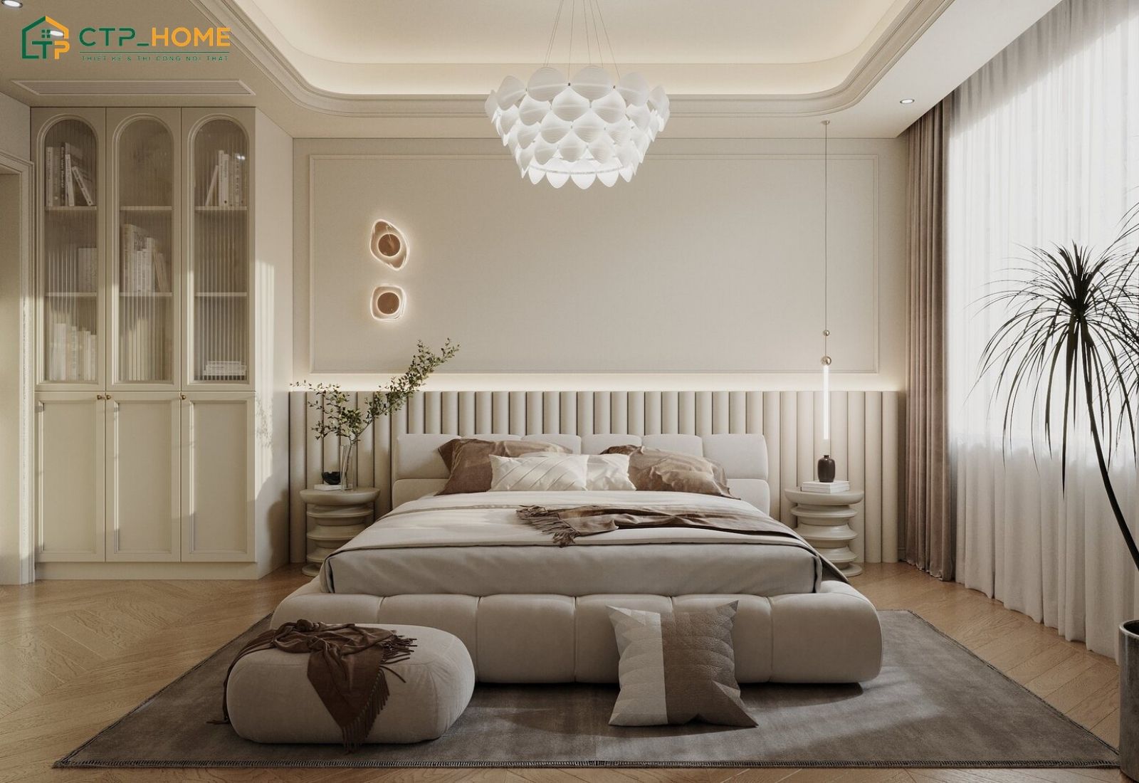 Phòng ngủ được thiết kế theo phong cách sang trọng nhưng vẫn đảm bảo sự thỏa mái khi sử dụng