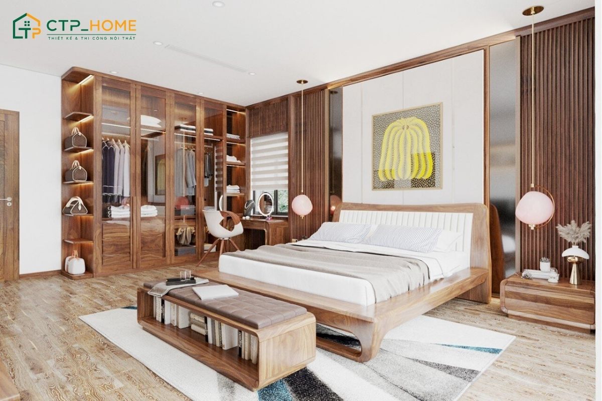 Phòng ngủ bằng gỗ tự nhiên được ưa chuộng bởi độ bền cao cùng vẻ đẹp sang trọng
