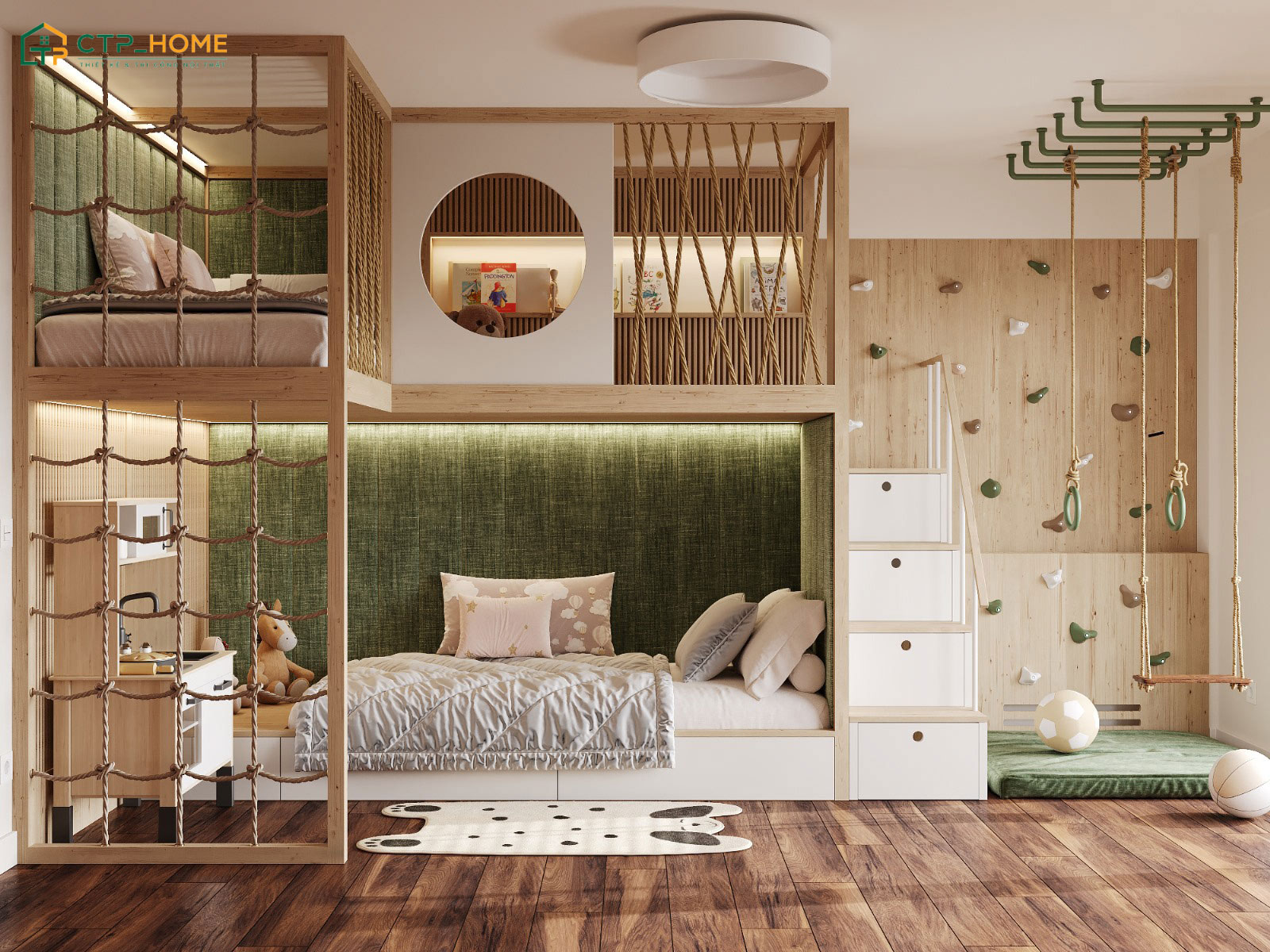Mẫu thiết kế nội thất phòng ngủ trẻ em đẹp với cách phối linh hoạt phù hợp cho cả bé trai và bé gái