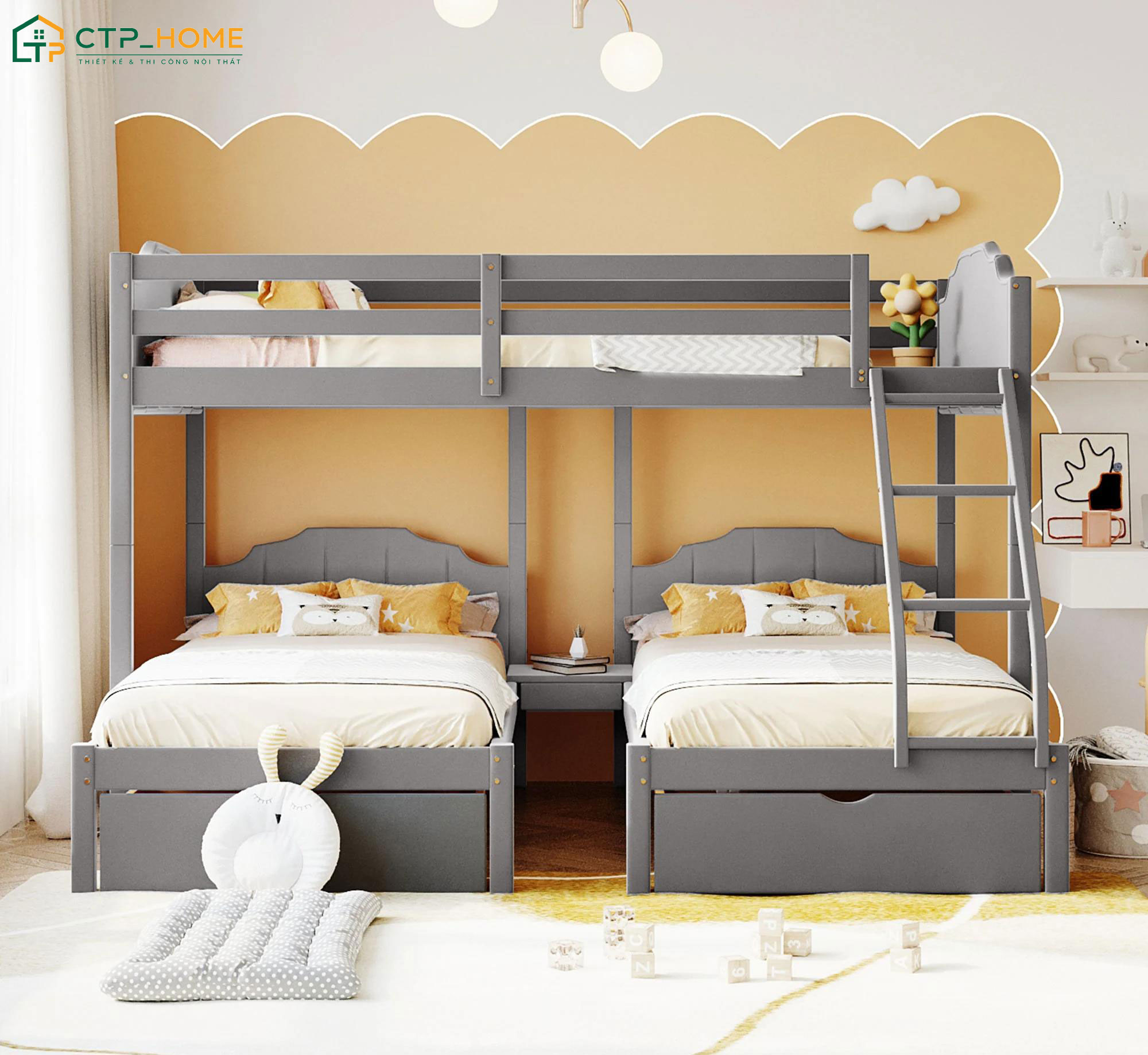 Mẫu trang trí phòng cho bé với đồ nội thất đồng bộ giúp tạo sự gắn kết cho các con