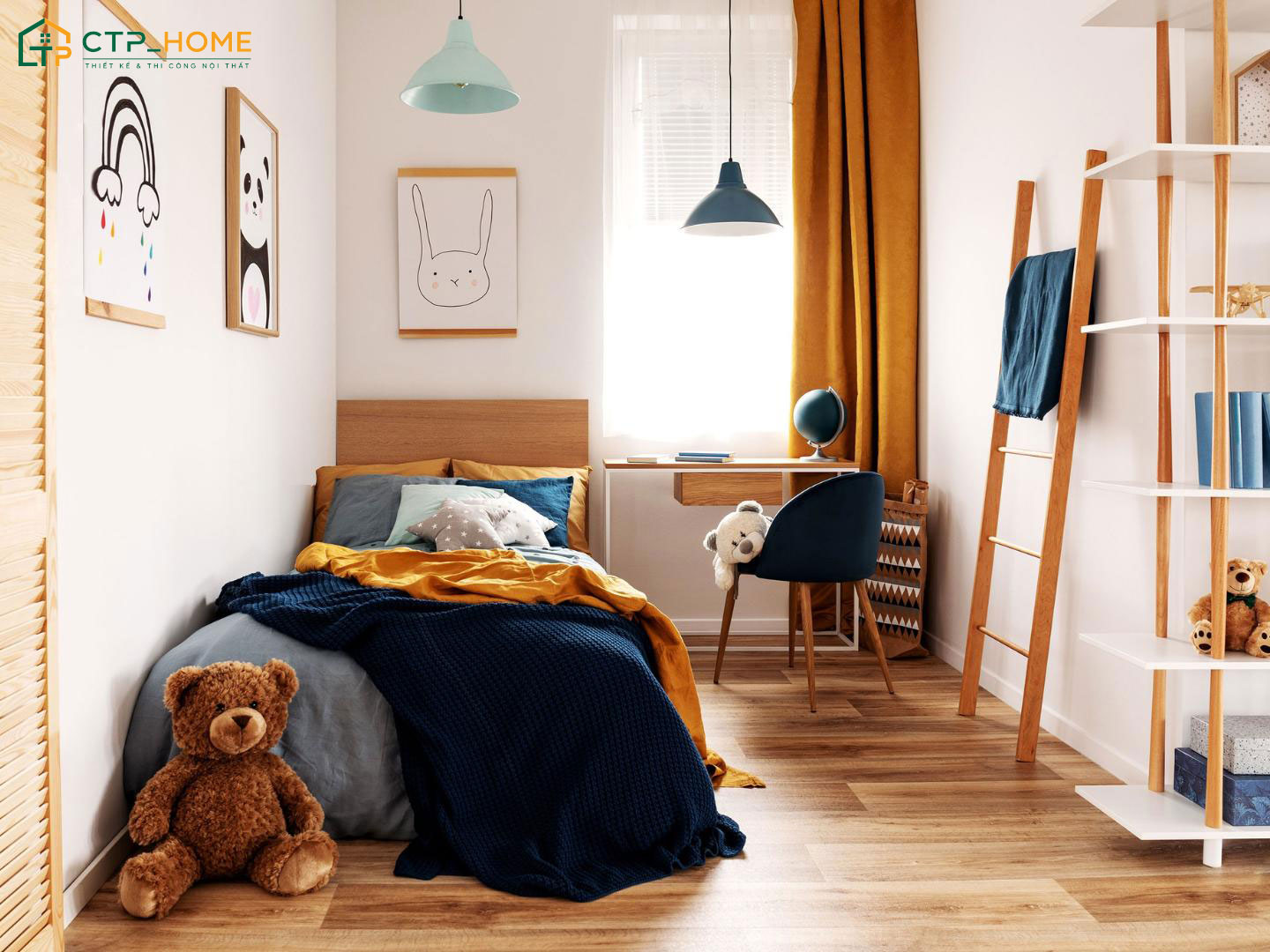 Việc tạo điểm nhấn cho phòng ngủ trẻ em sẽ giúp không gian trở nên sinh động và giàu cảm xúc hơn