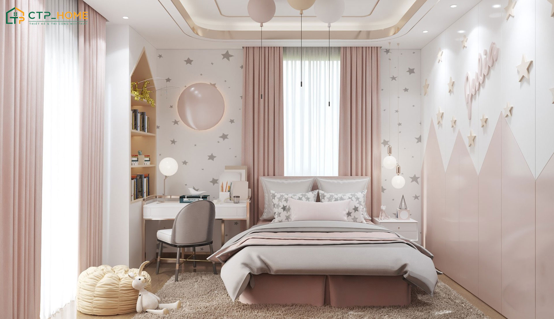 Mẫu phòng ngủ trẻ con với cách decor sinh động từ rèm cửa cho đến họa tiết giấy dán tường