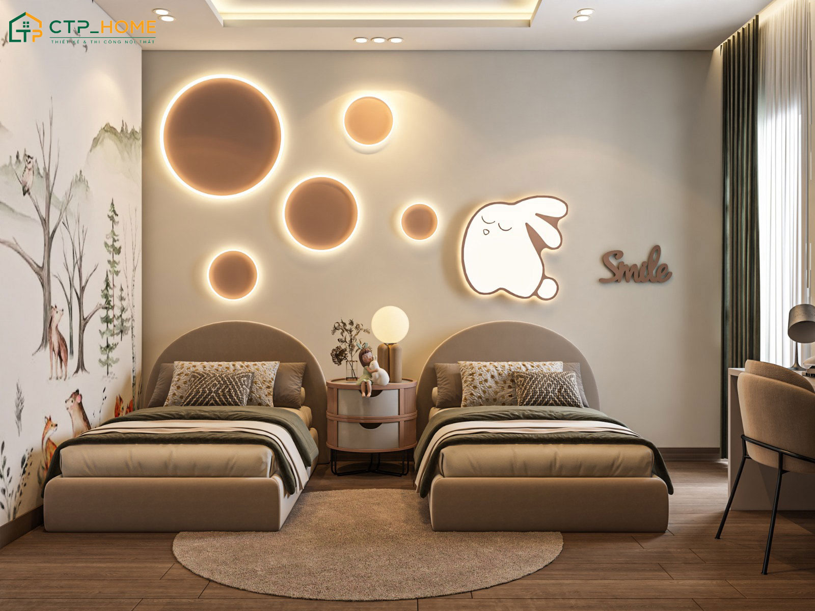 Mẫu thiết kế phòng trẻ em với hệ thống đèn chiếu sáng được bố trí sáng tạo giúp tạo điểm nhấn cho không gian