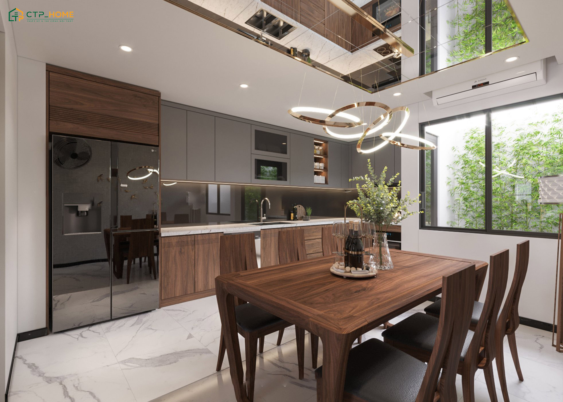 Mẫu thiết kế bếp nhà cấp 4 bằng gỗ tự nhiên sở hữu vẻ đẹp sang trọng và độ bền lâu năm