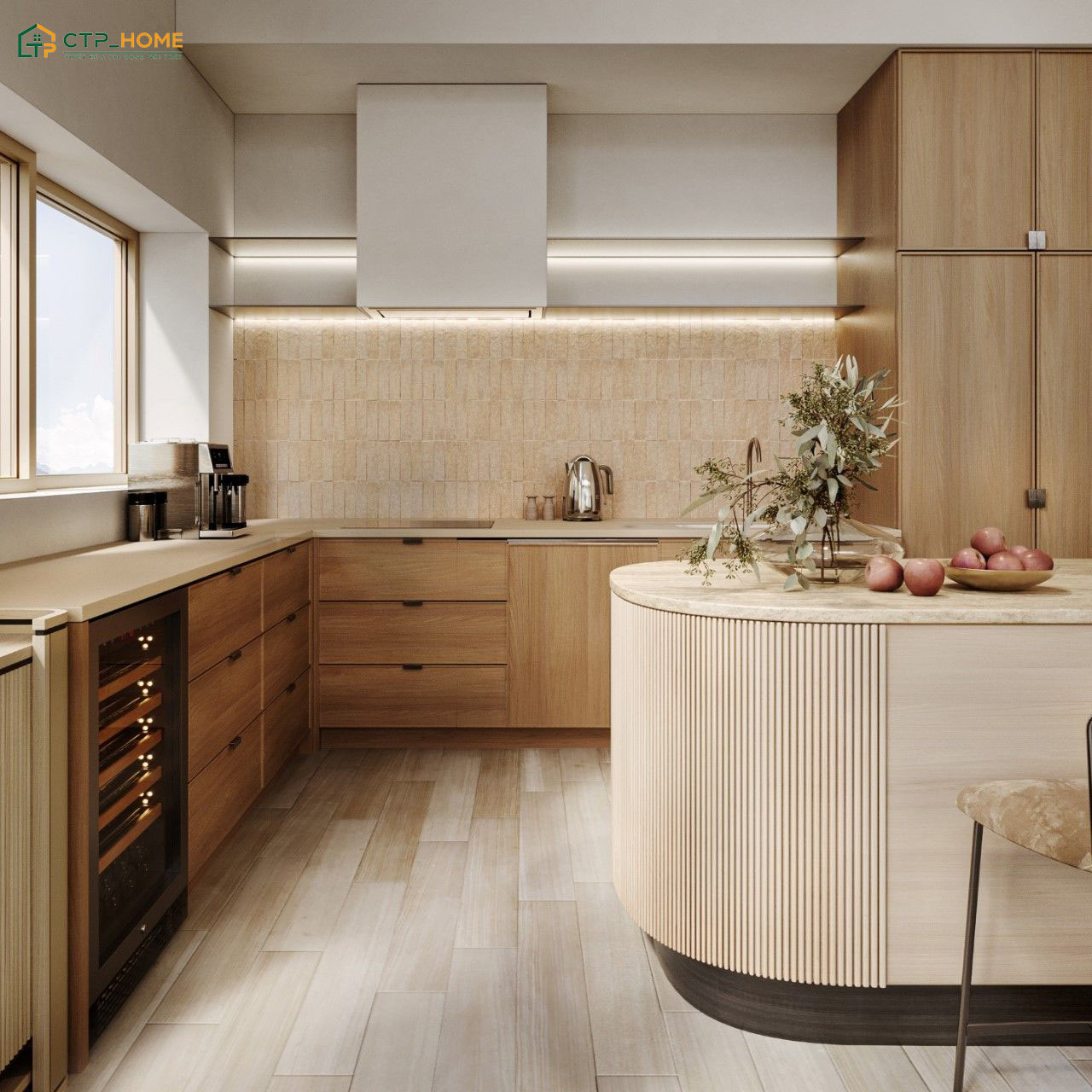 Mẫu thiết kế nhà bếp cấp 4 đơn giản bằng gỗ công nghiệp được yêu thích nhờ vẻ đẹp hiện đại và trẻ trung