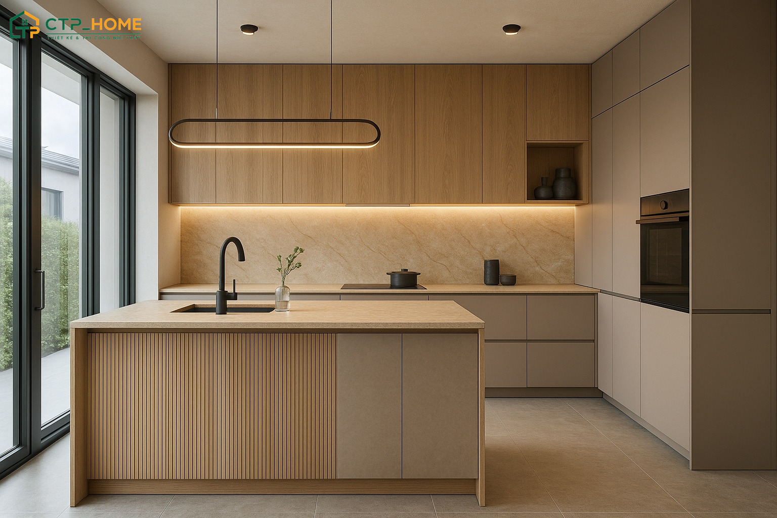 Decor nhà bếp nhỏ theo phong cách mộc mạc kết hợp ánh sáng tự nhiên sẽ mang lại cảm giác nhẹ nhàng