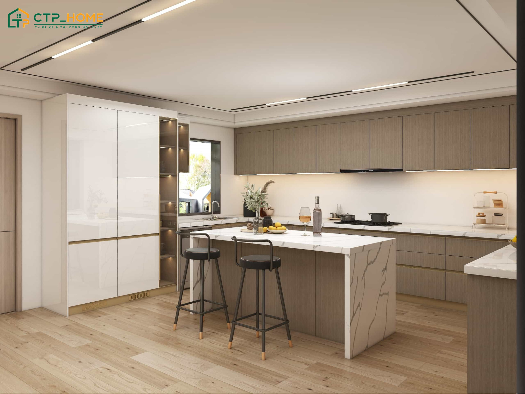 Mẫu nhà bếp nhỏ hiện đại và tiện nghi giúp tận dụng tối đa diện tích và đảm bảo sự thoải mái trong sinh hoạt