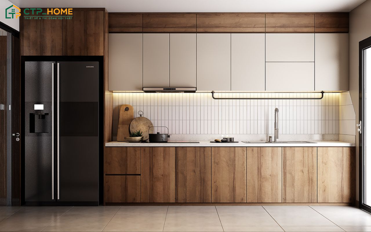 Mẫu decor phòng bếp nhỏ với tủ bếp chữ I là giải pháp lý tưởng cho căn hộ có diện tích hạn chế