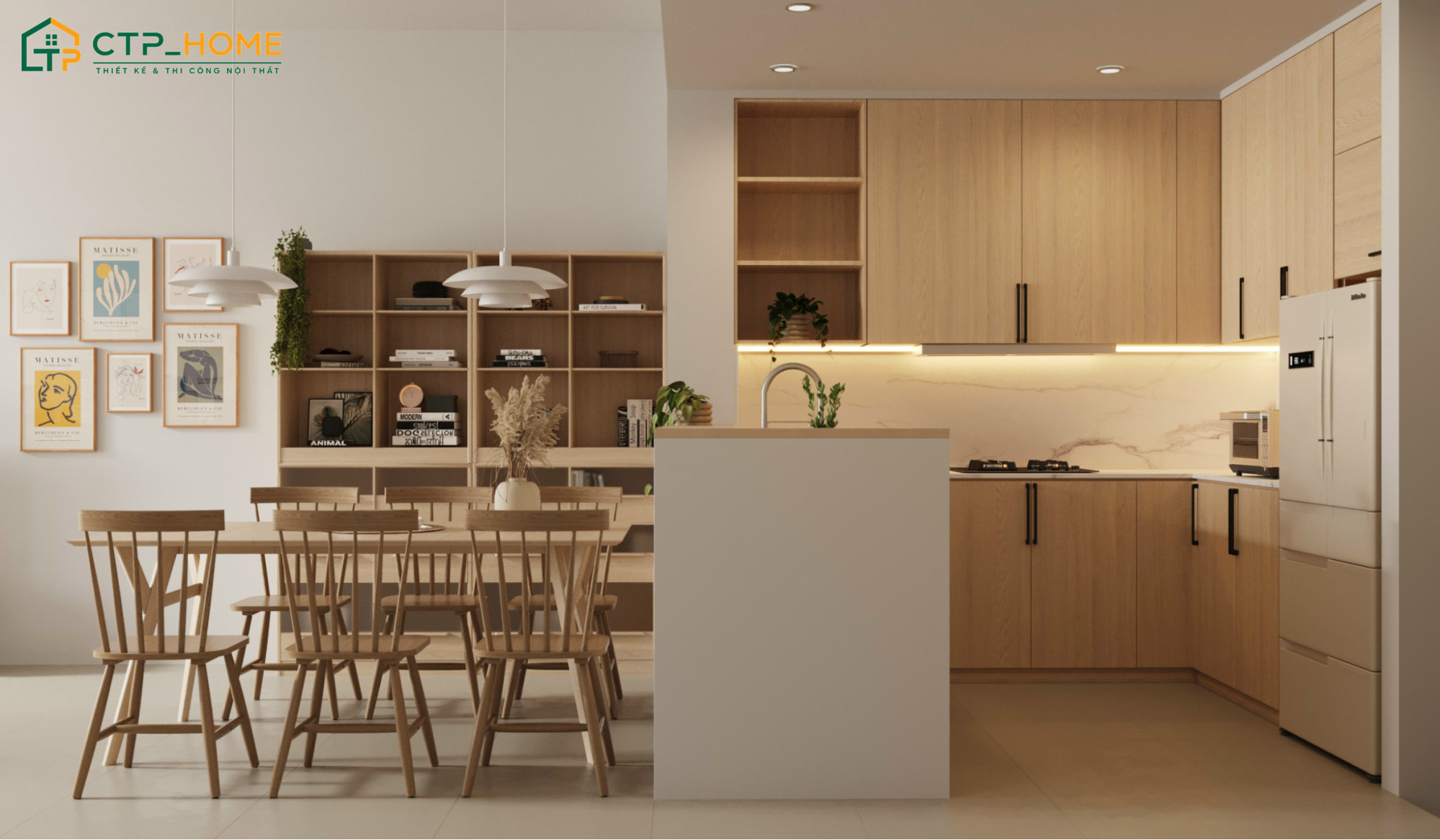 Mẫu thiết kế trang trí phòng bếp nhỏ cho nhà phố sẽ ưu tiên lối đi thông thoáng và cách bố trí công năng khoa học