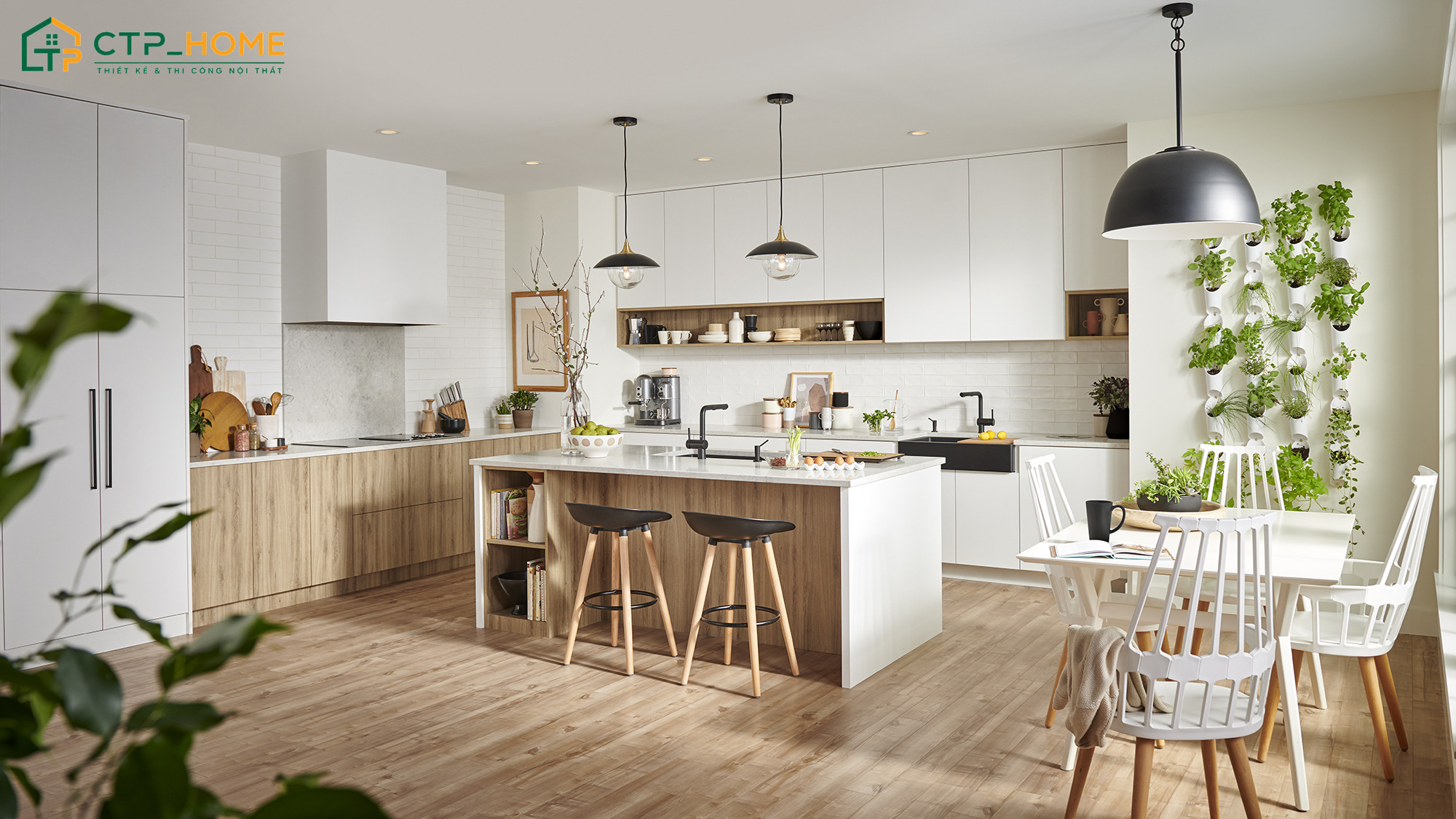 Mẫu thiết kế decor nhà bếp nhỏ phong cách Scandinavian với nội thất gọn gàng và công năng khoa học