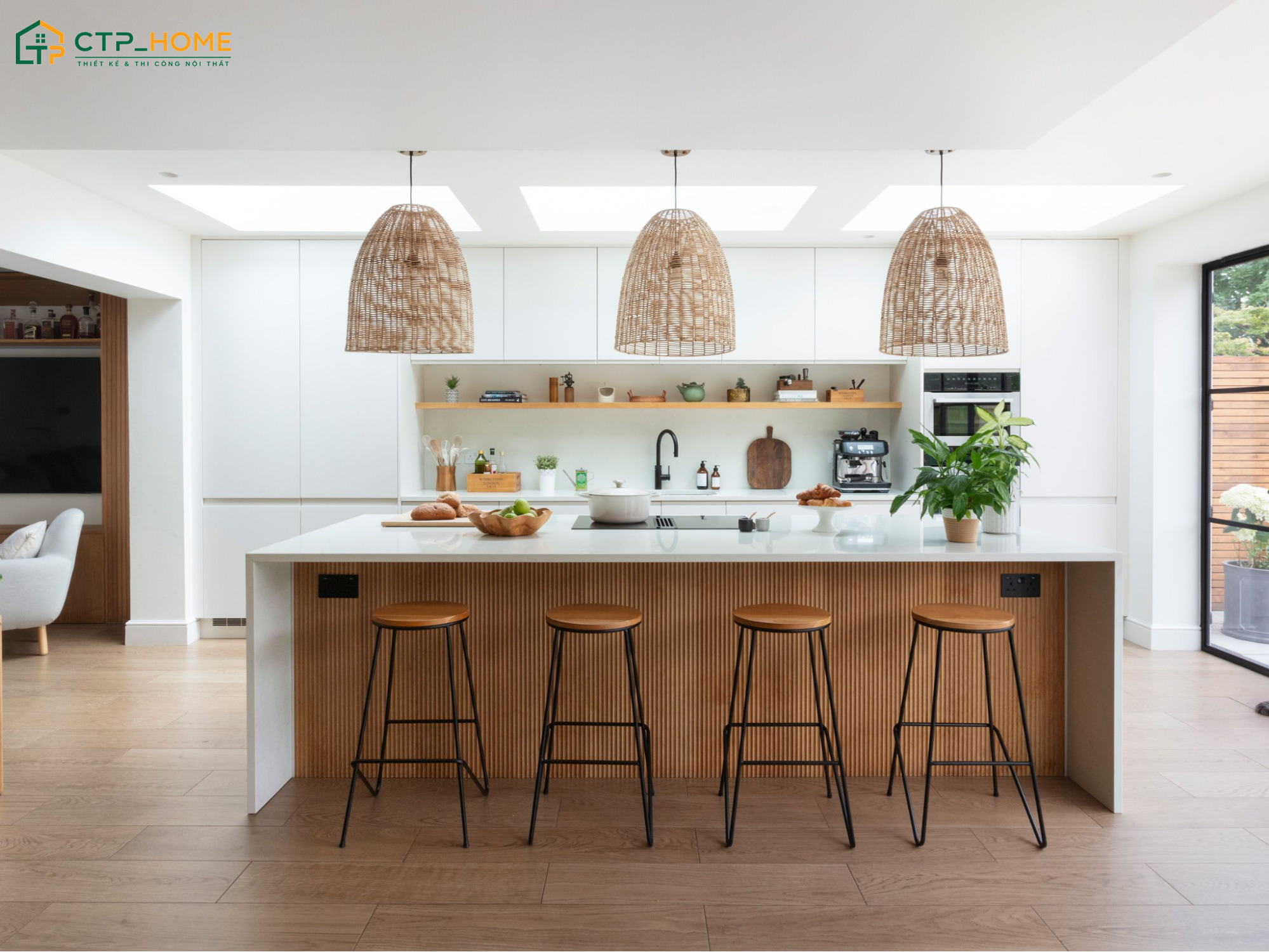 Mẫu thiết kế nhà bếp nhỏ phong cách Wabi Sabi gây ấn tượng với bảng màu trung tính cùng các chất liệu từ tự nhiên