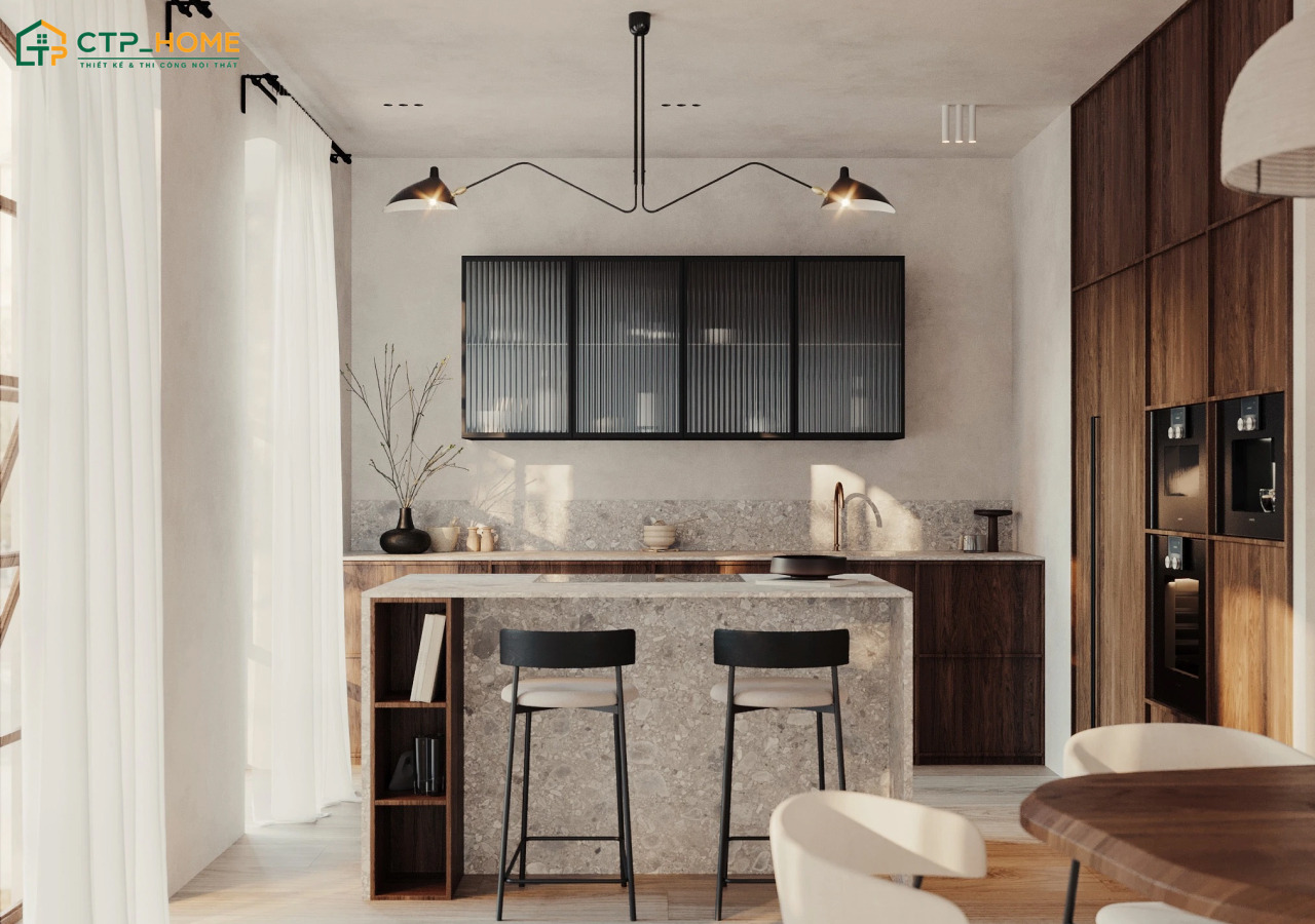 Phong cách Wabi Sabi gây ấn tượng với nội thất gỗ tự nhiên kết hợp hài hòa cùng bảng màu trung tính nhẹ nhàng