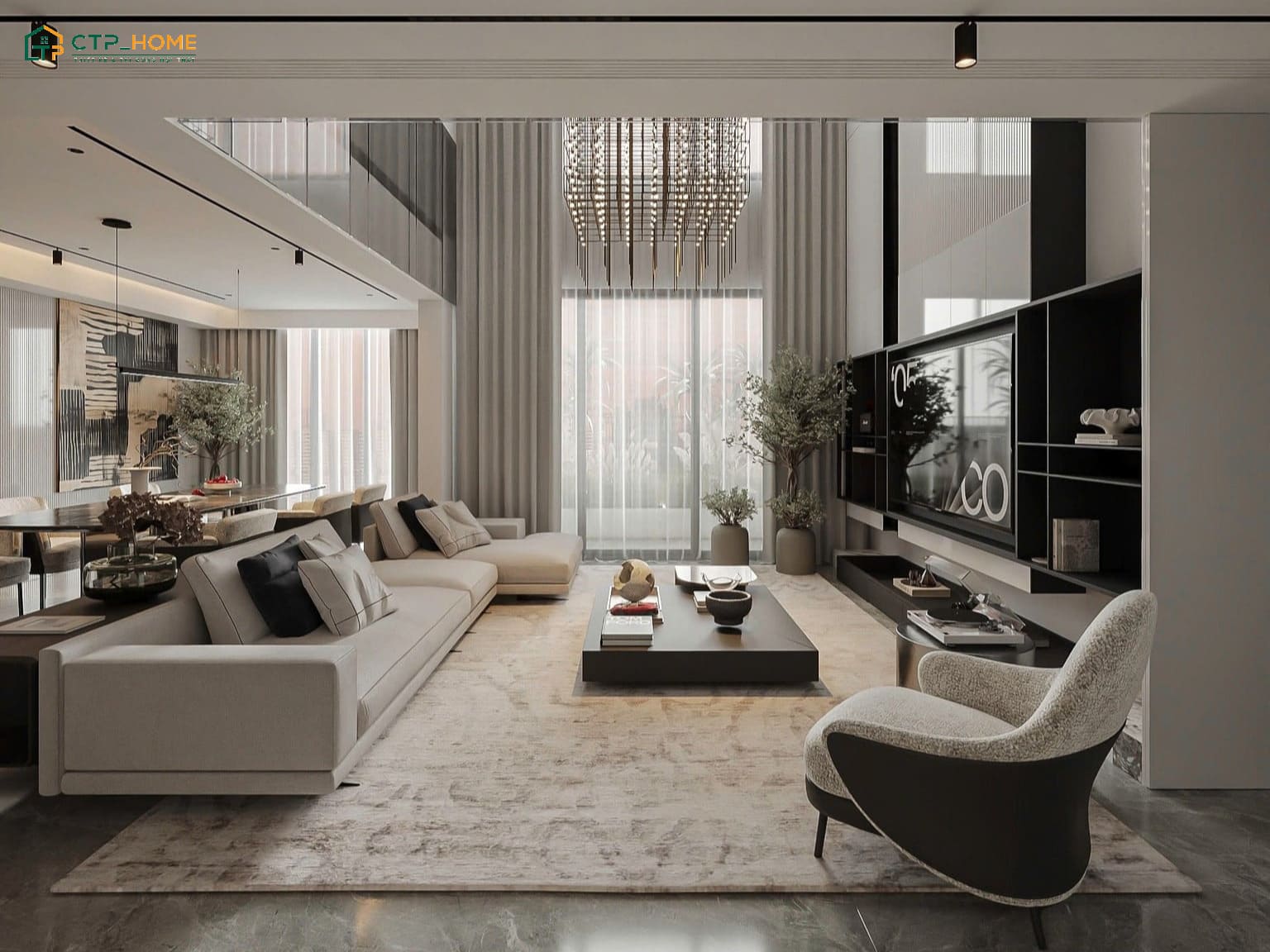 Mẫu thiết kế nội thất căn hộ Duplex tông màu trắng tinh tế và cực kỳ sang trọng