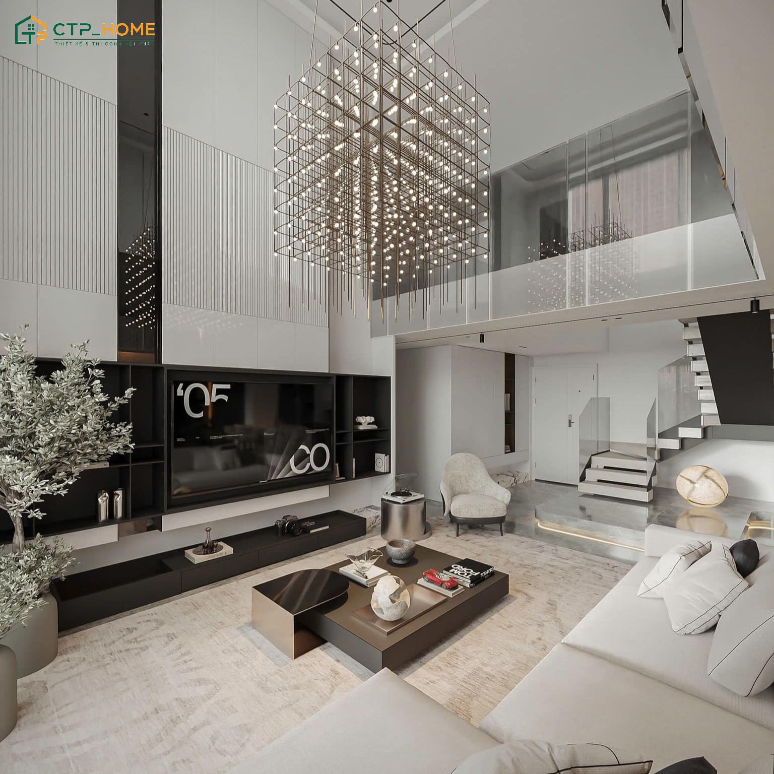 Không gian căn hộ Duplex màu trắng sẽ được phân chia công năng rõ ràng giúp đảm bảo sự tiện nghi