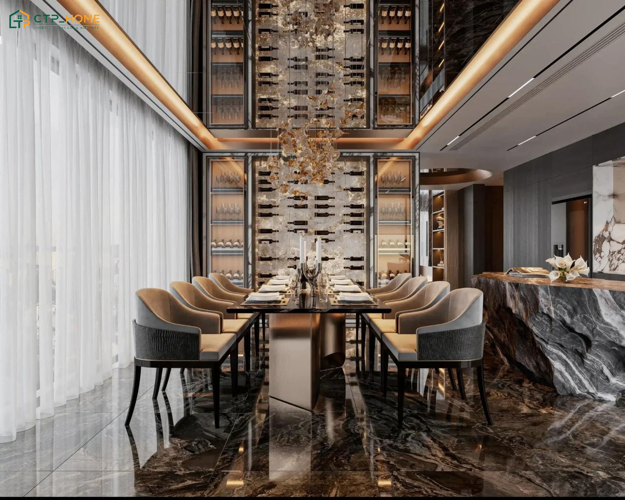 Căn hộ Duplex được thiết kế theo phong cách Modern Luxury với các chất liệu cao cấp làm điểm nhấn