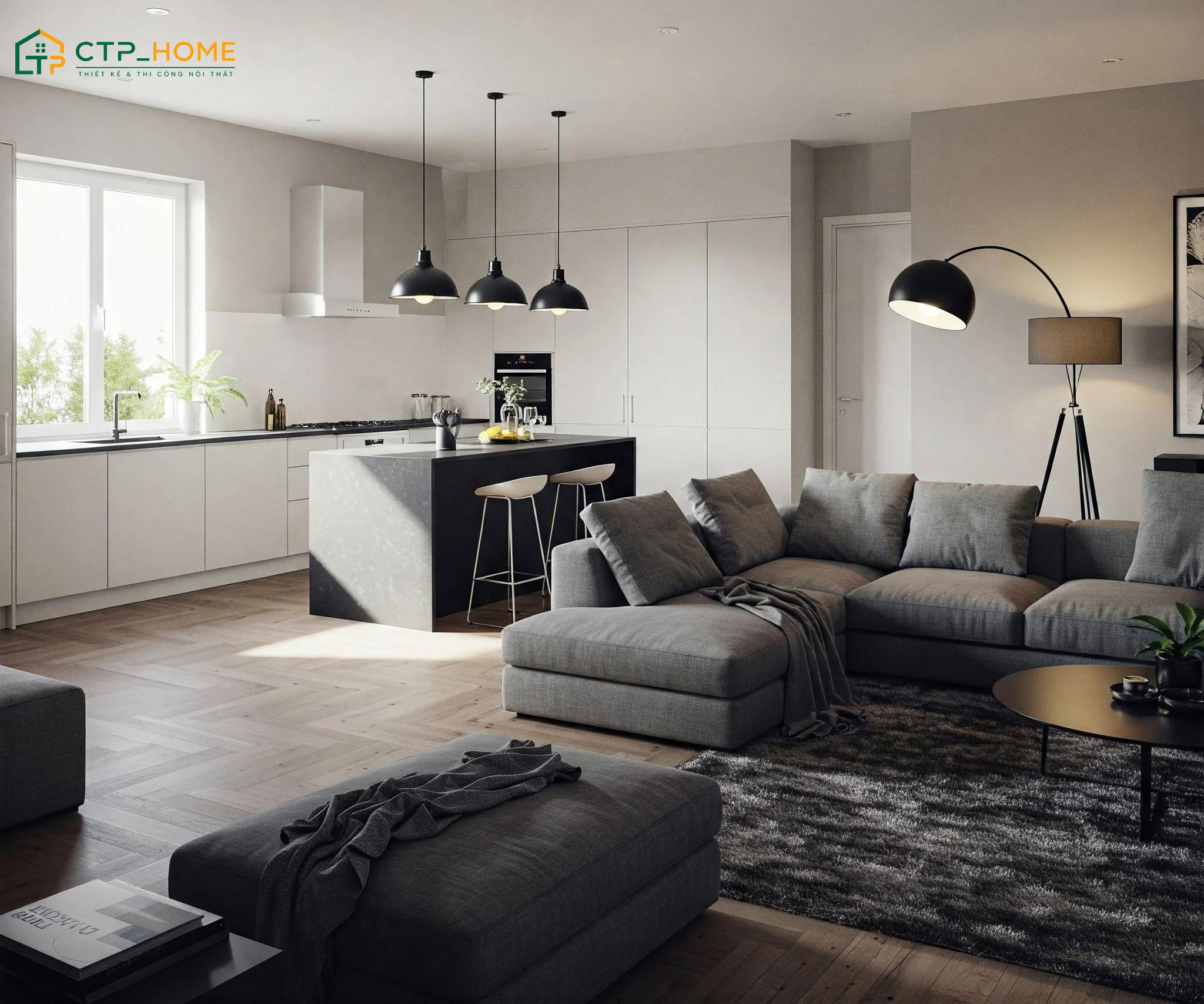 Xu hướng thiết kế không gian phòng bếp bếp liền khách đang được khá nhiều gia chủ lựa chọn