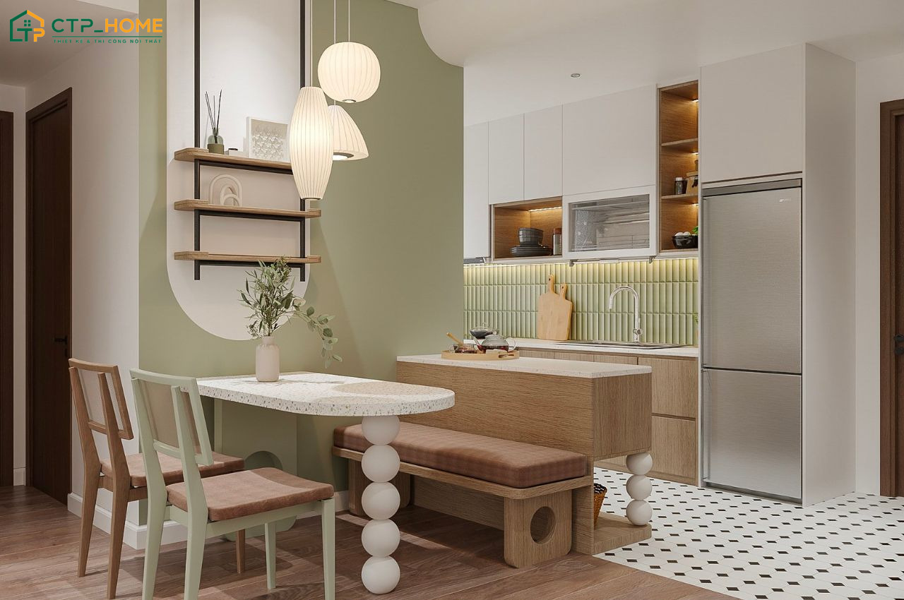 Mẫu phòng ăn đơn giản cho nhà cấp 4 thường sẽ được bố trí liền kề với phòng bếp để giúp tối ưu diện tích sử dụng
