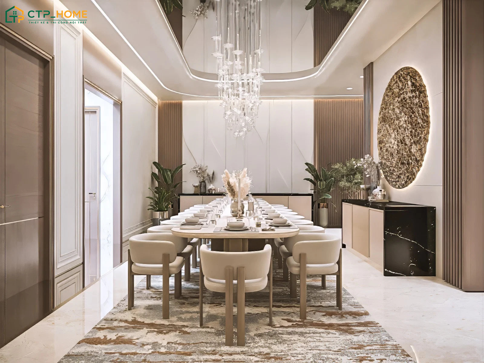 Không gian phòng ăn biệt thự được bố trí khoa học giúp đảm bảo sự tiện nghi trong quá trình sử dụng