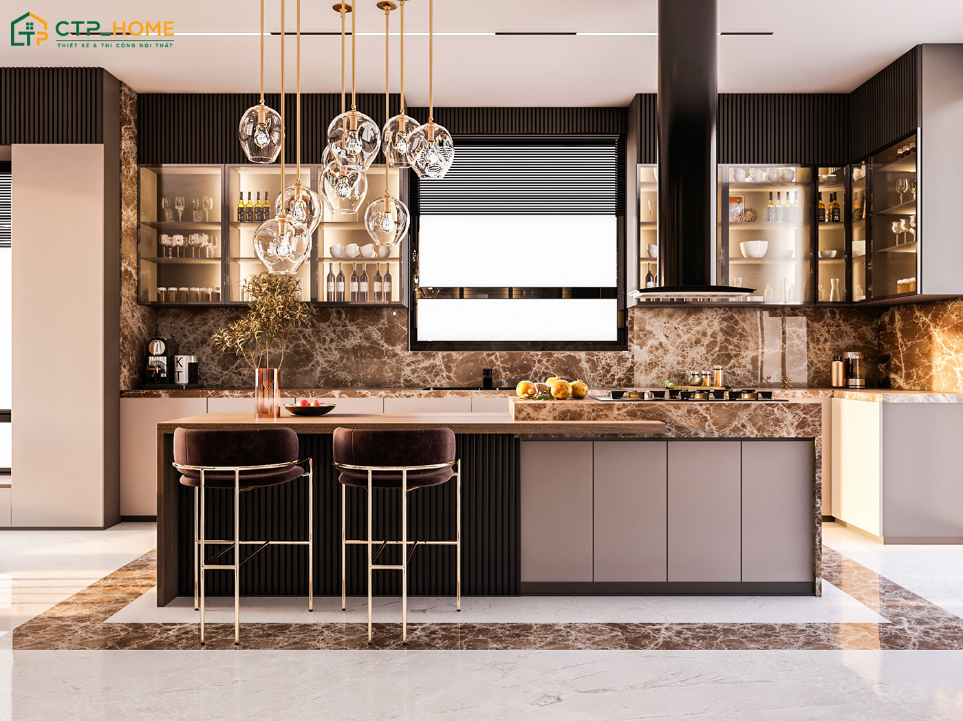 Mẫu decor phòng ăn phong cách sang trọng sẽ sử dụng chất liệu cao cấp cùng các chi tiết được hoàn thiện tỉ mỉ