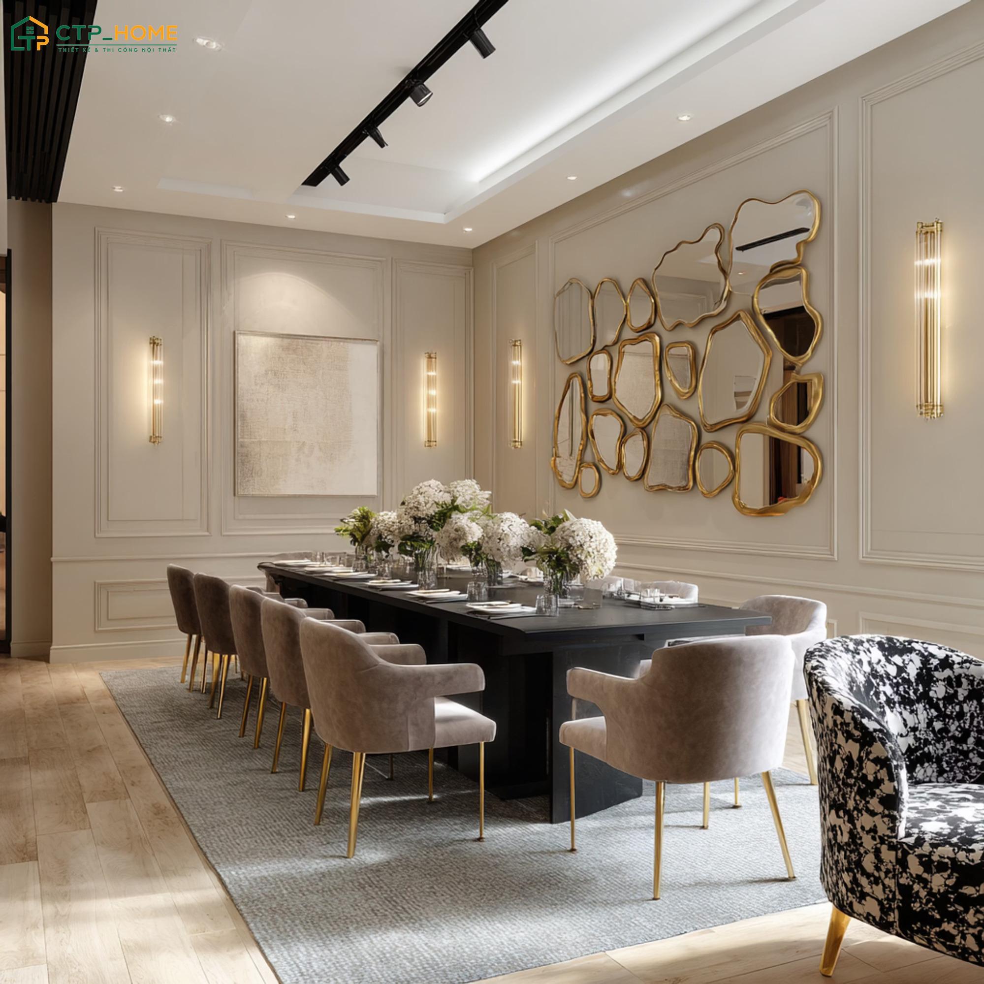 Sử dụng thảm trải sàn để trang trí phòng ăn sẽ giúp không gian trở nên ấm cúng và sang trọng hơn