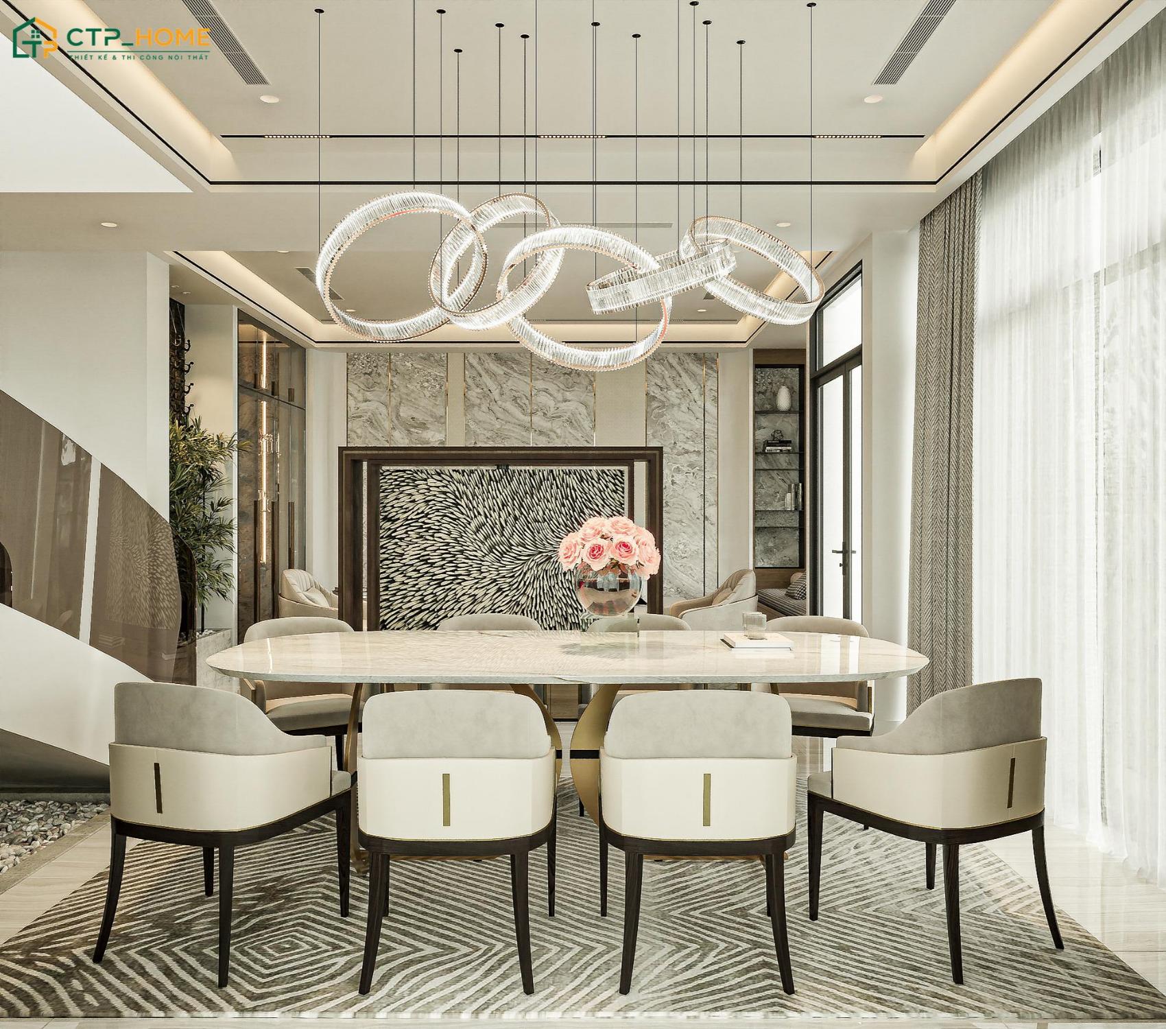 Decor phòng ăn bằng đèn thả trần sẽ giúp nâng tầm giá trị thẩm mỹ cho toàn bộ không gian