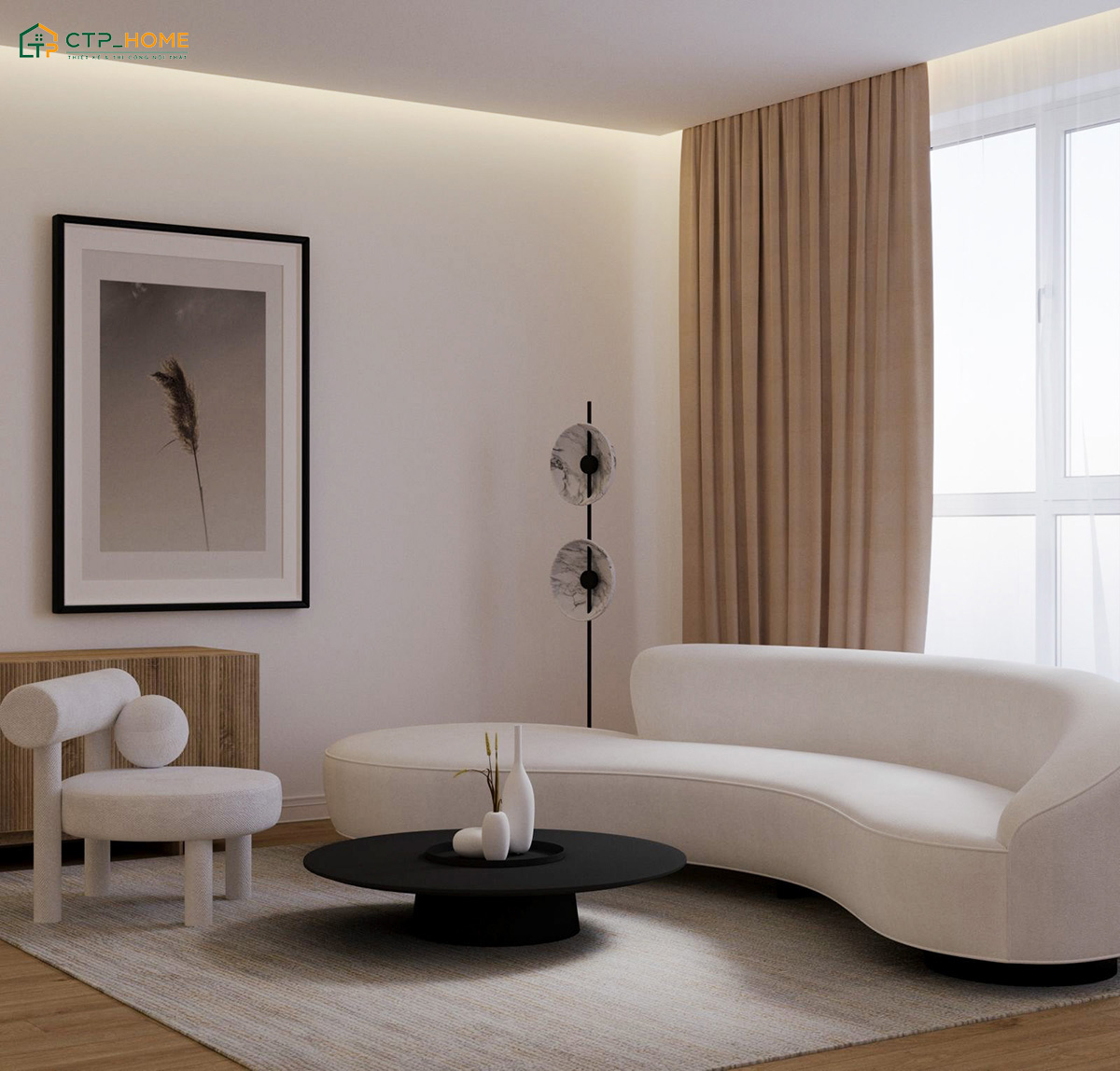 Mẫu decor phòng khách nhỏ 5m2 sẽ ưu tiên các tone màu sáng để đảm bảo sự thông thoáng cho không gian