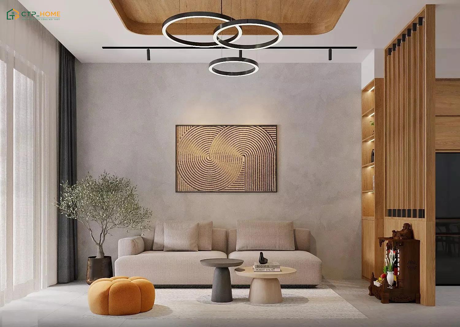 Nội thất phòng khách nhà cấp 4 có thiết kế đơn giản giúp đảm bảo độ thông thoáng cho toàn bộ không gian