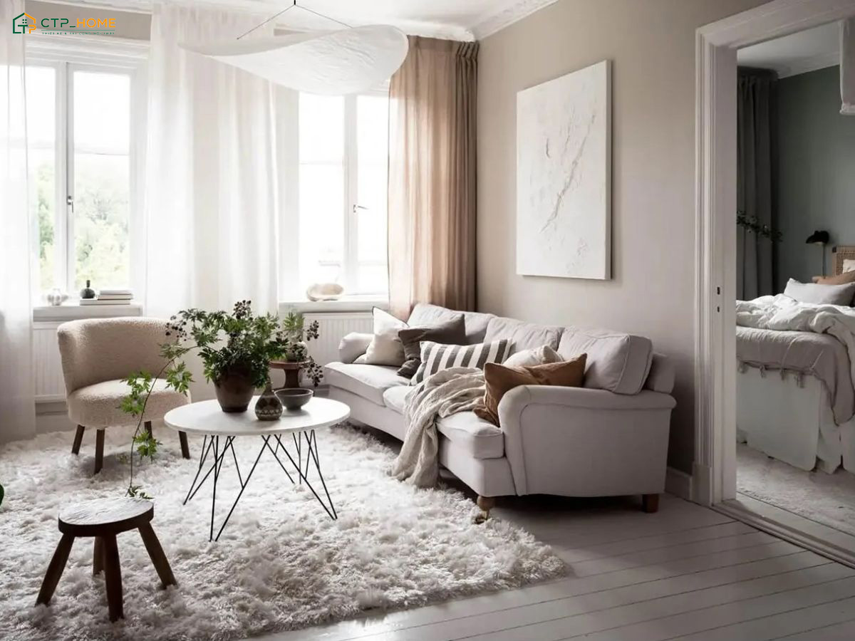 Mẫu decor phòng khách nhỏ Bắc Âu sẽ phù hợp với những gia chủ yêu thích không gian sống thanh lịch và tinh tế