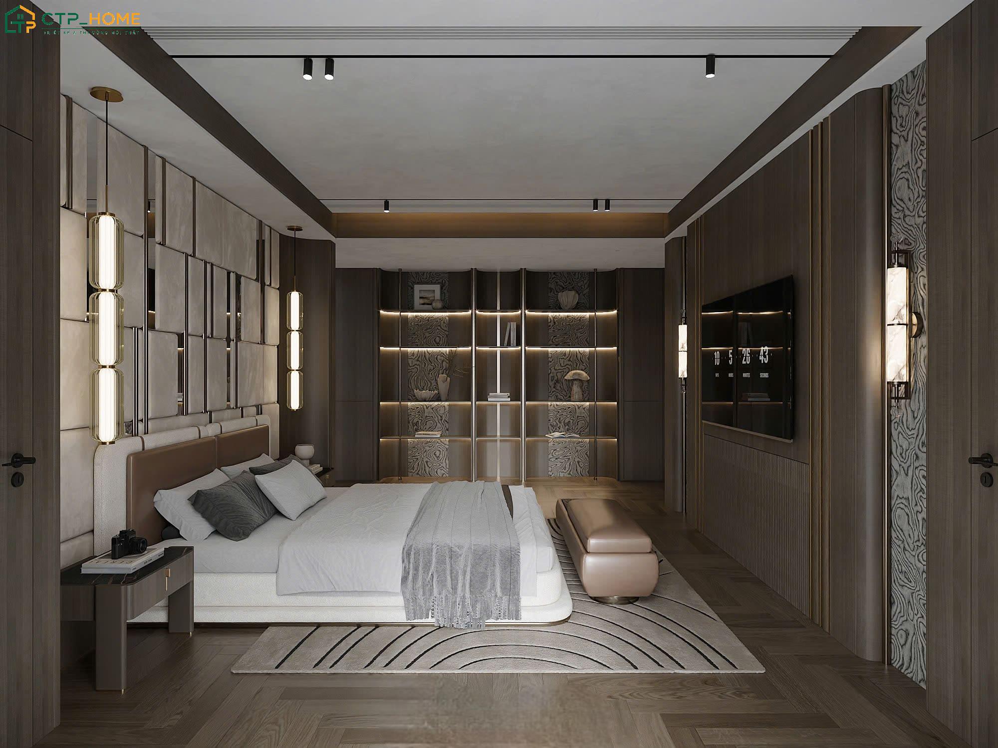 Không gian phòng ngủ Master Luxury gây ấn tượng với nội thất cao cấp và bảng màu nhã nhặn