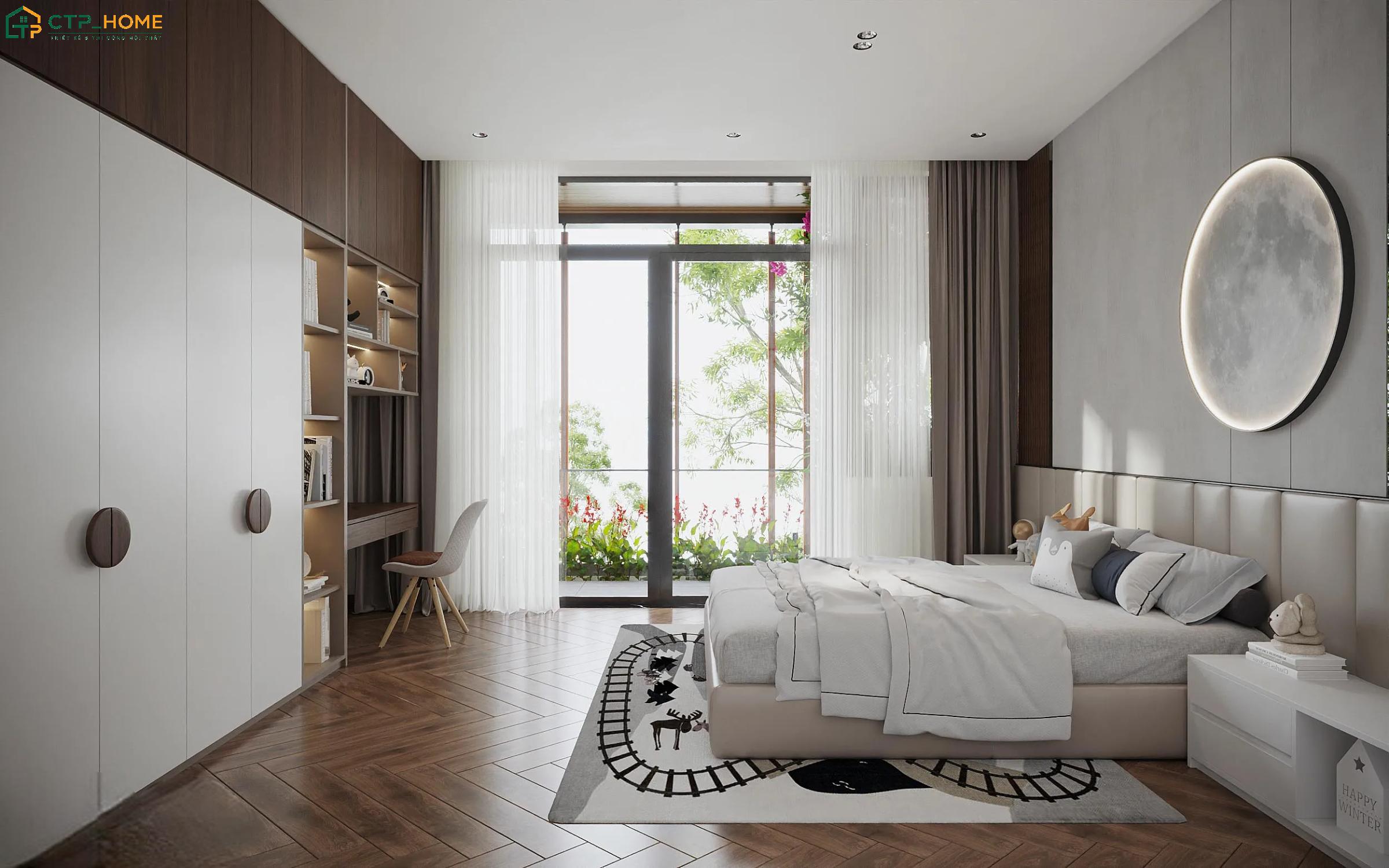 Mẫu thiết kế nội thất phòng ngủ Master với góc làm việc được bố trí ở vị trí khoa học giúp nâng cao hiệu suất làm việc