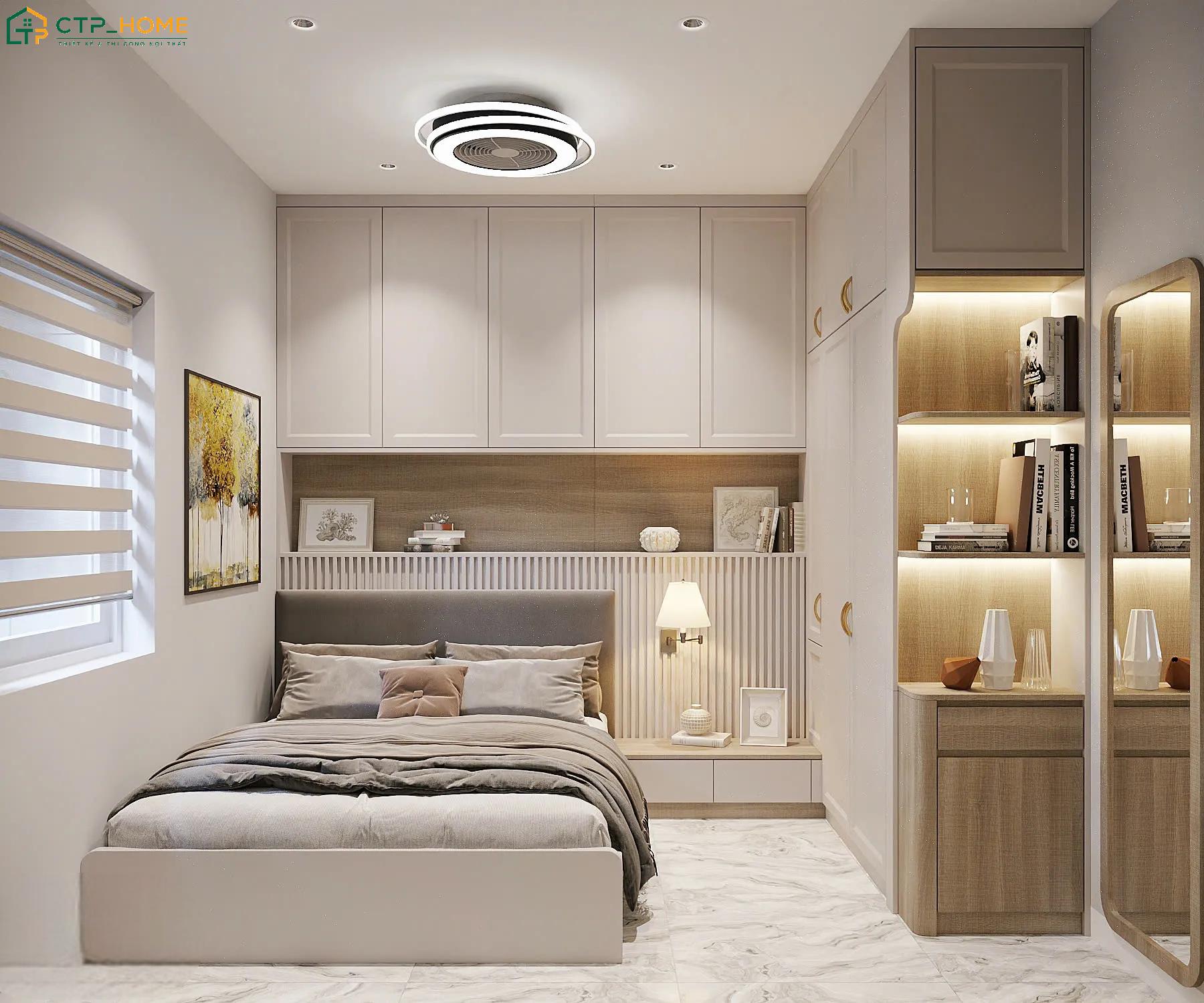 Mẫu phòng ngủ Master 20m2 với cách bố trí nội thất gọn gàng giúp đáp ứng tốt công năng sử dụng