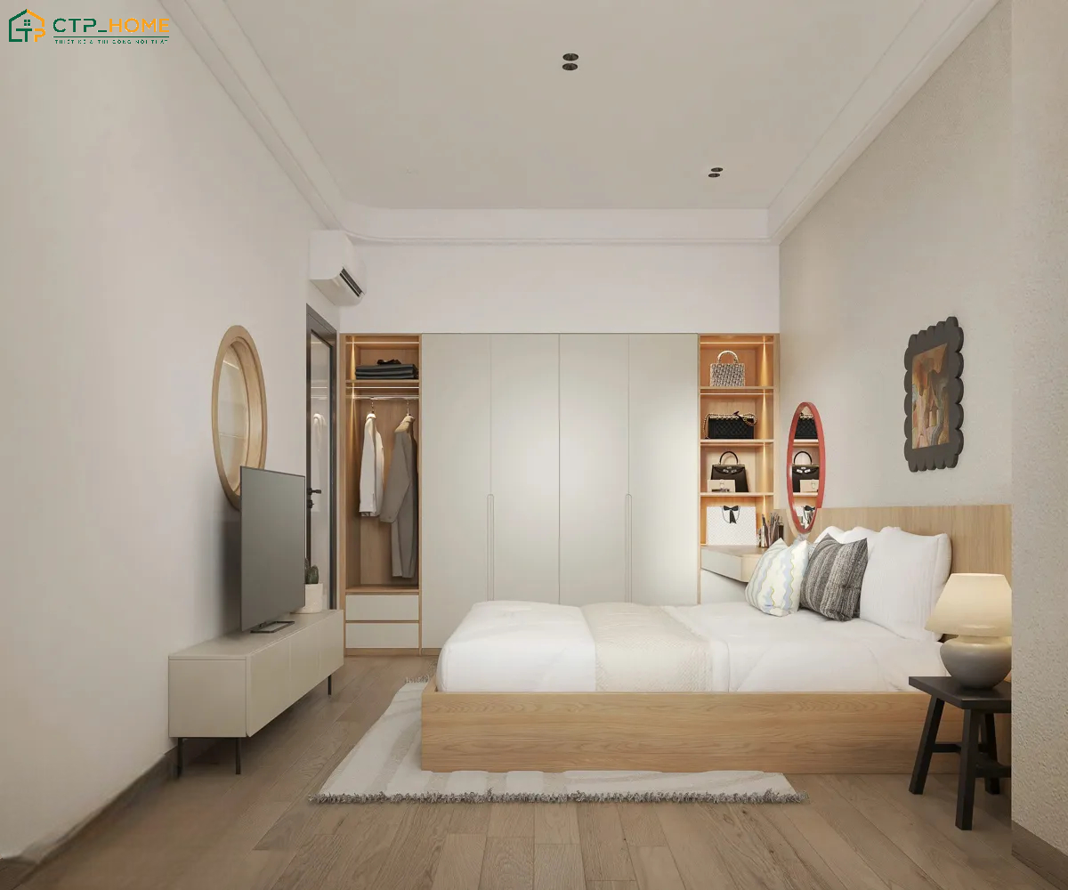 Mẫu phòng ngủ Master 20m2 sử dụng gam màu tươi sáng giúp tạo cảm giác rộng rãi và thông thoáng hơn
