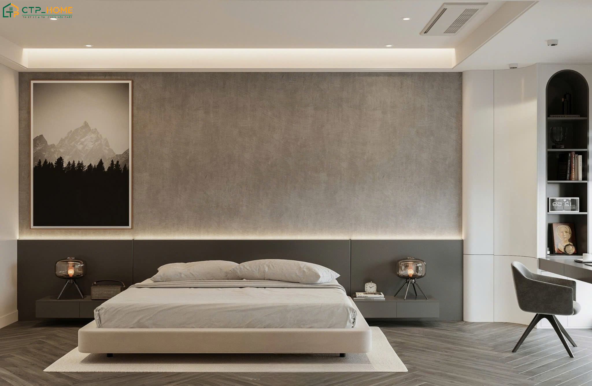 Mẫu thiết kế decor phòng ngủ Master 30m2 với cách bố trí hợp lý giúp đảm bảo sự tiện nghi trong sinh hoạt