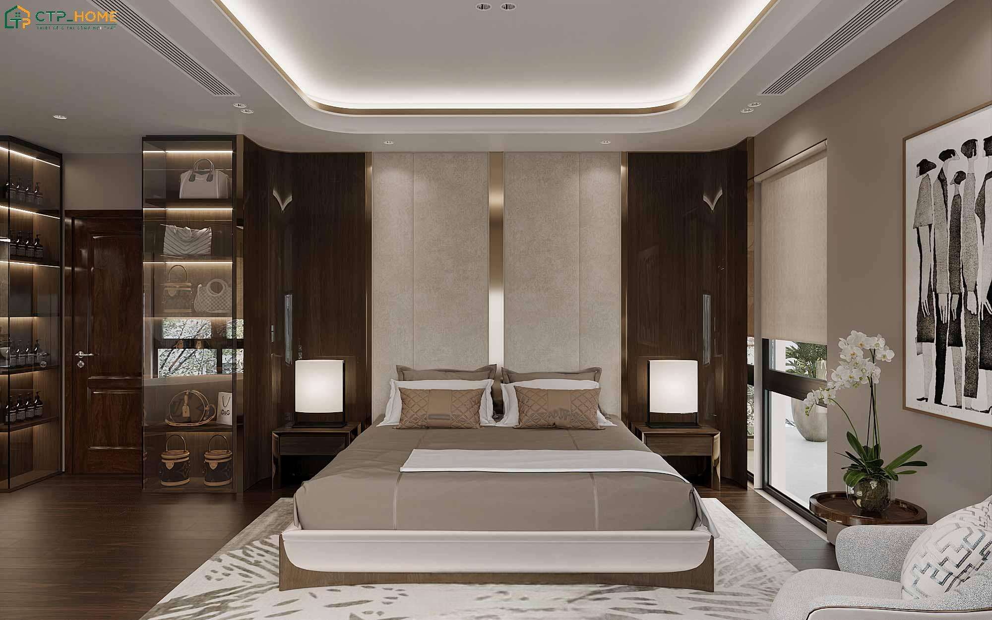 Mẫu decor phòng ngủ Master 35m2 với những điểm nhấn tinh tế góp phần hoàn thiện vẻ đẹp cho không gian