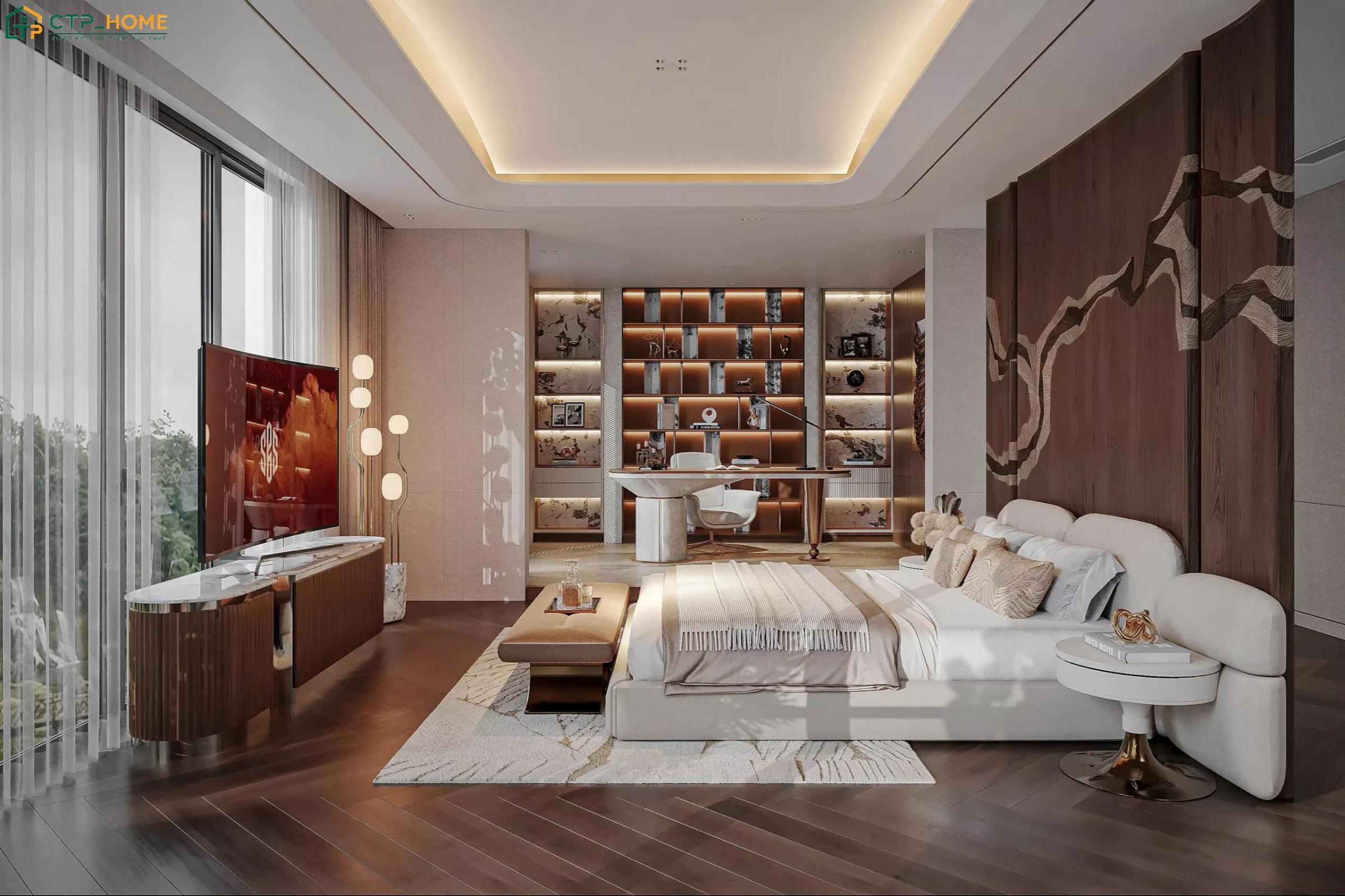 Mẫu phòng ngủ Master 40m2 sẽ được tích hợp nhiều tiện ích giúp mang đến trải nghiệm nghỉ ngơi trọn vẹn