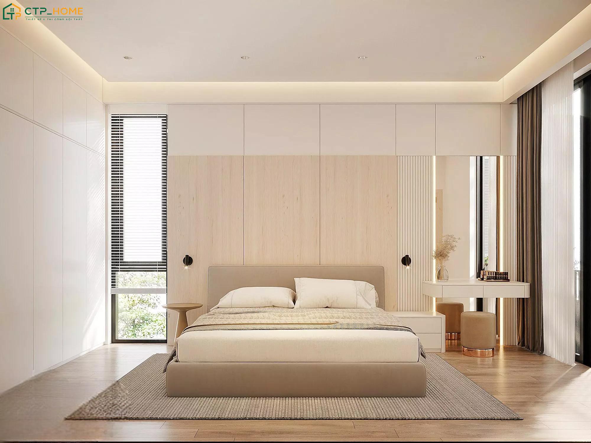 Mẫu phòng ngủ master đẹp tối giản với bảng màu đơn sắc sẽ đem đến cảm giác rộng rãi và dễ chịu hơn