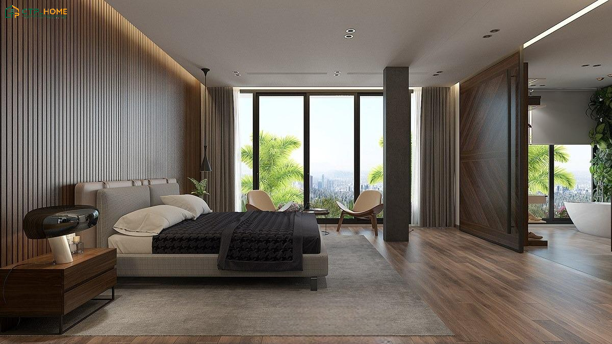 Mẫu thiết kế phòng ngủ Master 50m2 nổi bật với chất liệu cao cấp và đường nét trang trí tinh xảo