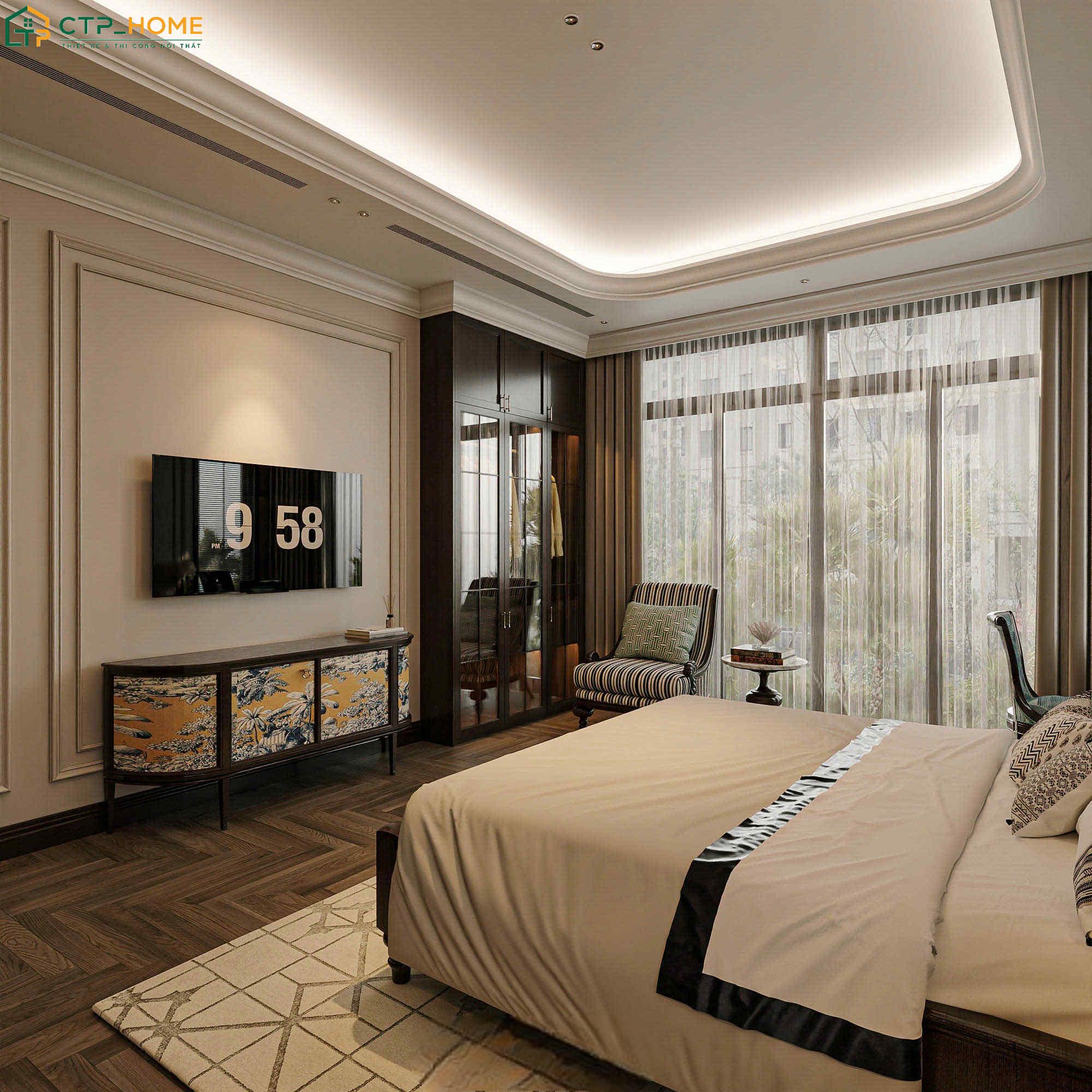 Sự kết hợp giữa hài hòa gỗ tự nhiên và tone màu trung tính sẽ mang đến cảm giác thoải mái khi nghỉ ngơi