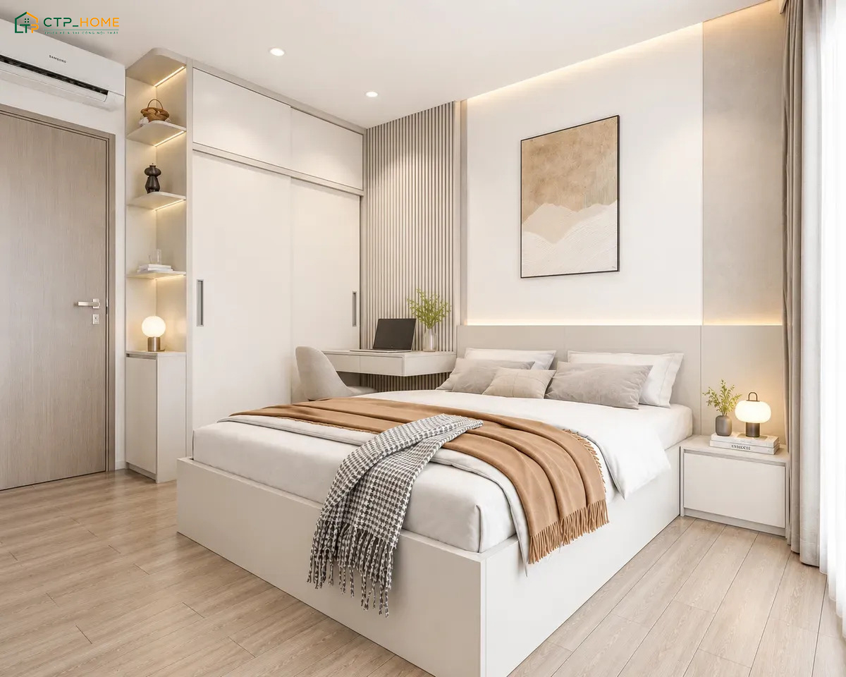 Cửa lùa là giải pháp hiệu quả để tiết kiệm diện tích cho các mẫu thiết kế nội thất phòng ngủ nhỏ 6m2 đến 10m2