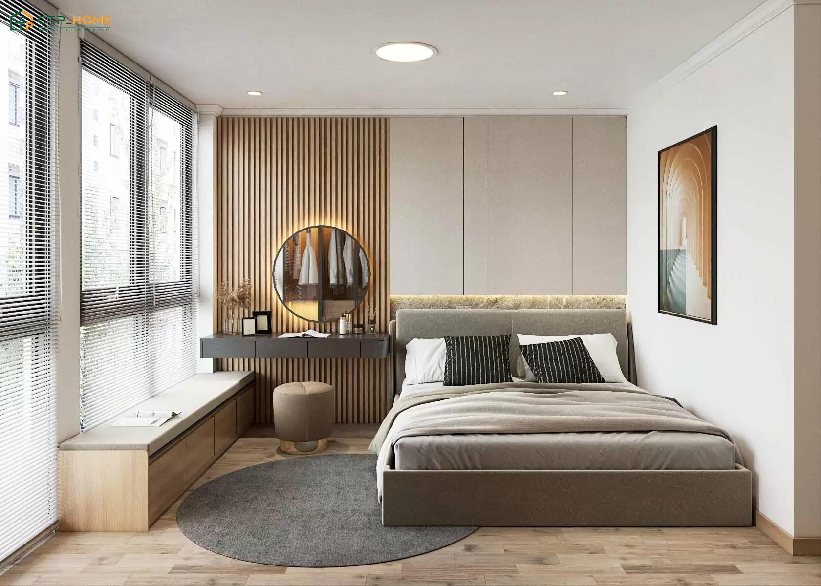 Mẫu thiết kế phòng ngủ hiện đại nhỏ thường sẽ sử dụng nội thất thông minh để giúp tối ưu diện tích sử dụng