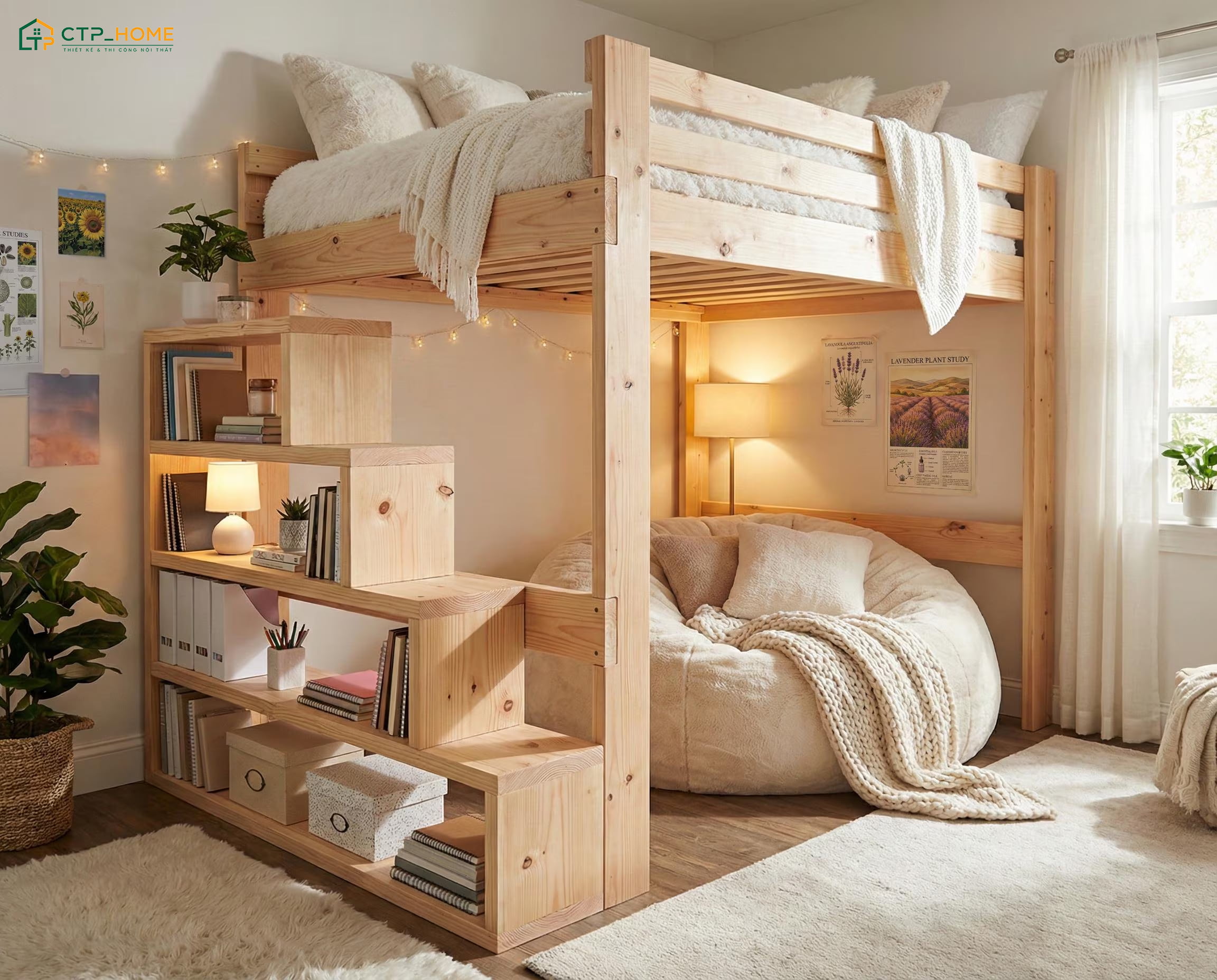 Mẫu thiết kế phòng nhỏ đẹp có gác lửng sẽ ưu tiên hệ thống chiếu sáng phù hợp để không gian luôn thông thoáng và dễ chịu