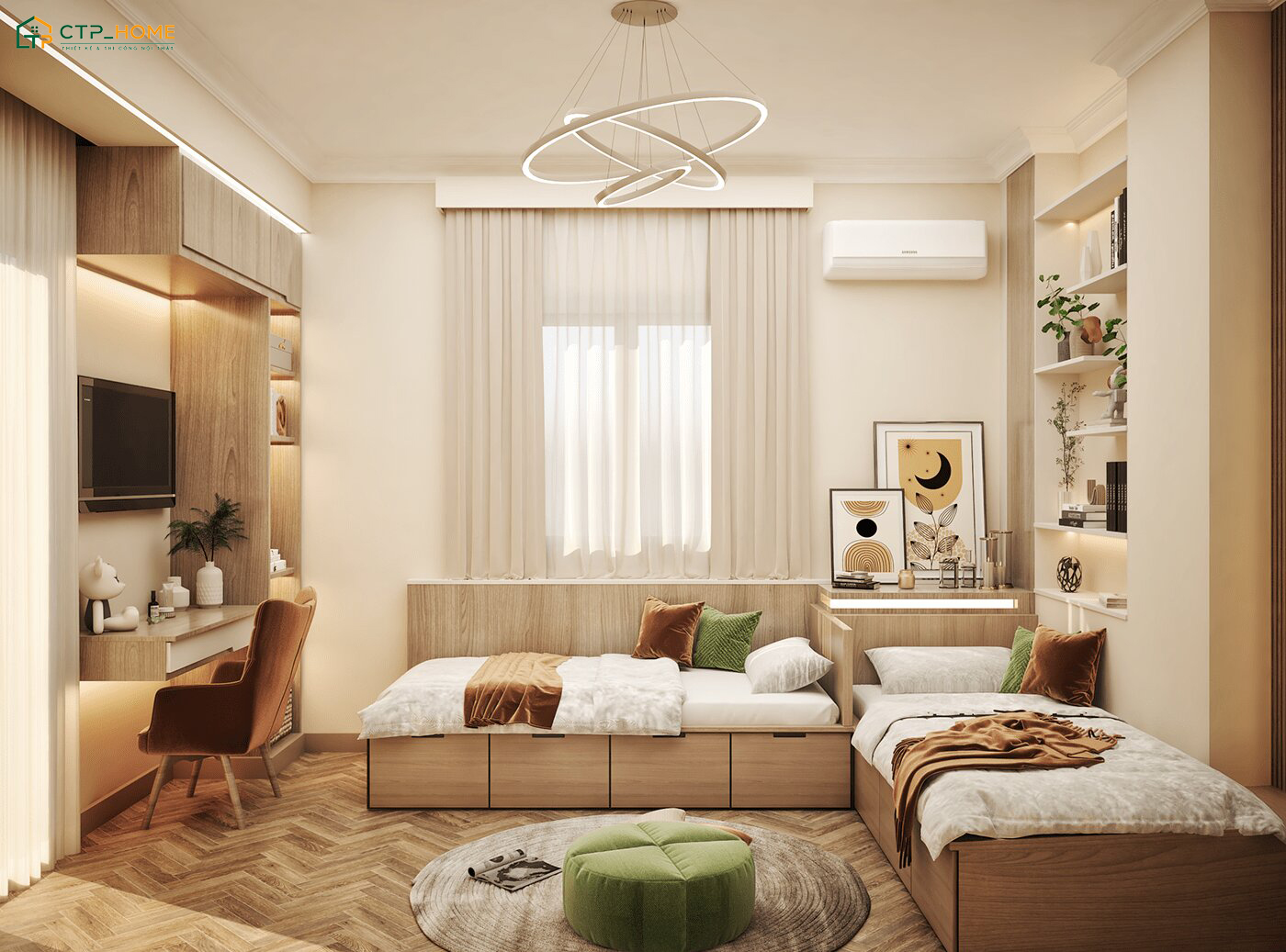 Mẫu thiết kế phòng ngủ nhỏ có 2 giường cần phải được tính toán kỹ lưỡng để đảm bảo sự tiện nghi