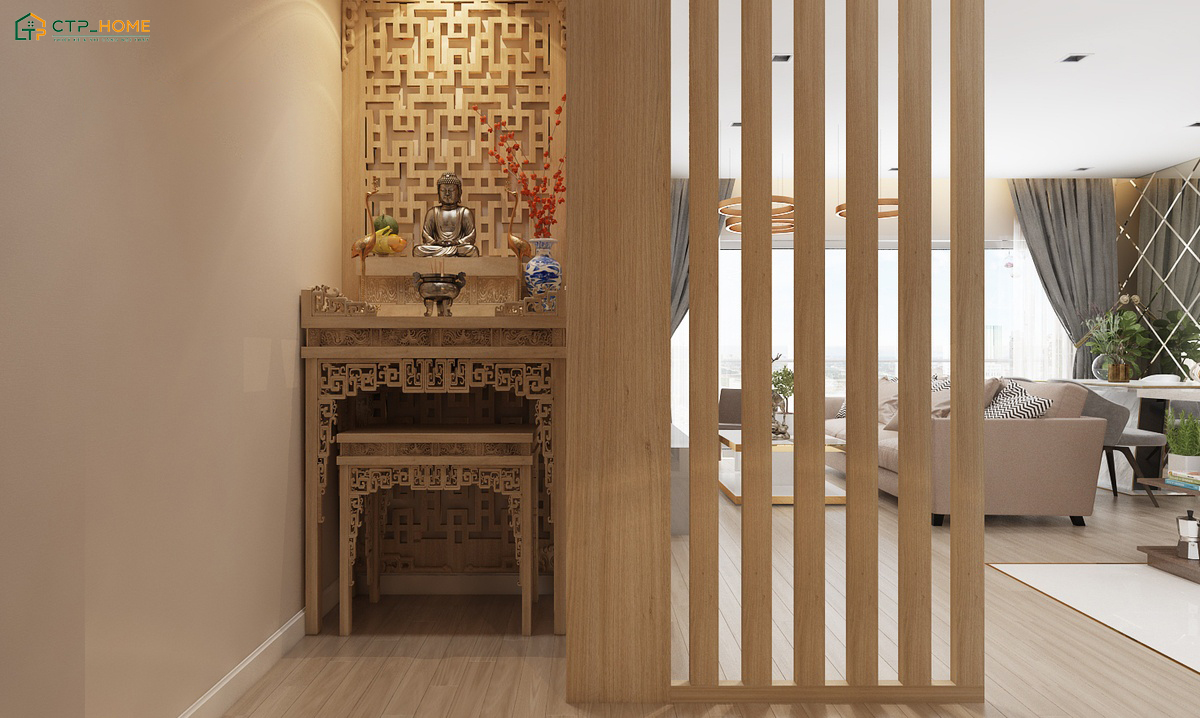 Mẫu thiết kế nội thất phòng thờ chung cư sẽ ưu tiên thiết kế tối giản để đảm bảo sự thông thoáng