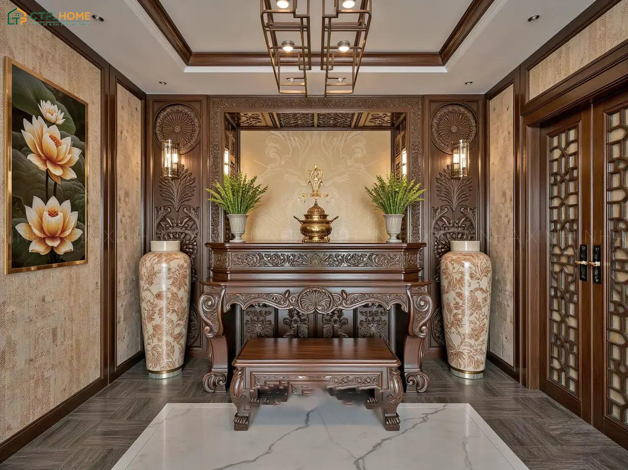 Khi thiết kế phòng thờ thì cần lựa chọn hướng đặt bàn thờ phù hợp với tuổi và bản mệnh của gia chủ