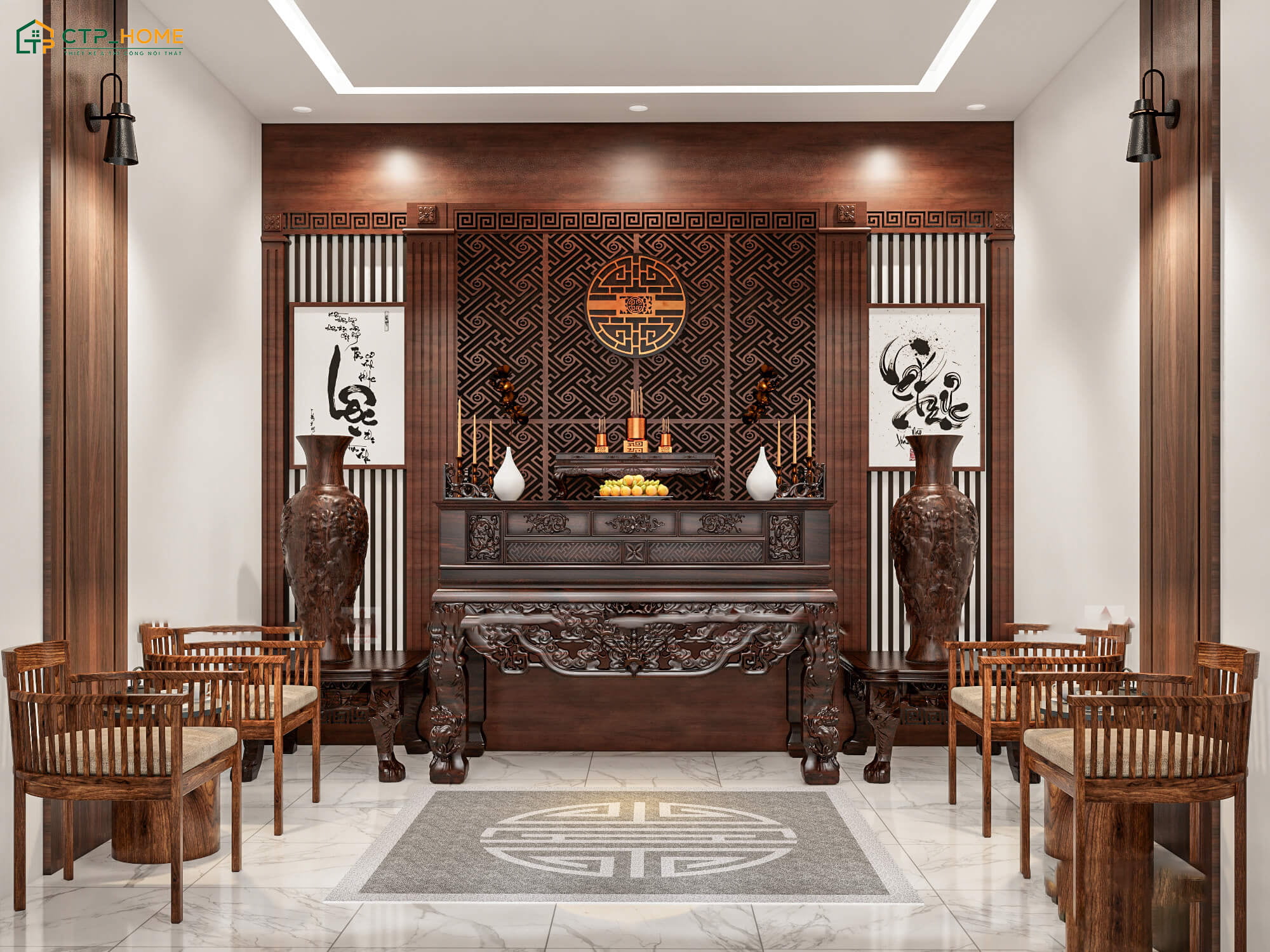 Lựa chọn vật phẩm trên bàn thờ hợp lý và bố trí khoa học để đảm bảo sự cân đối cho không gian