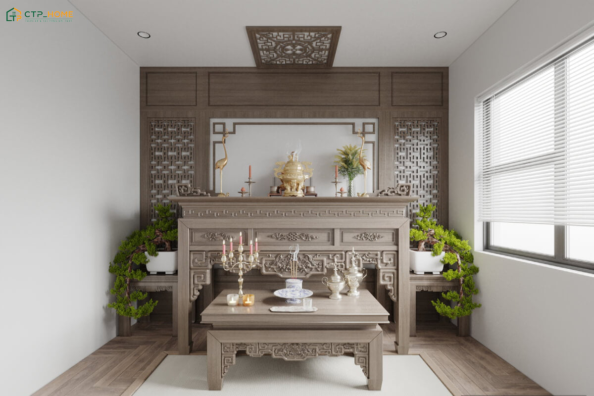 Kích thước bàn thờ phải đảm bảo được sự cân đối với diện tích phòng thờ để đảm bảo sự hài hòa