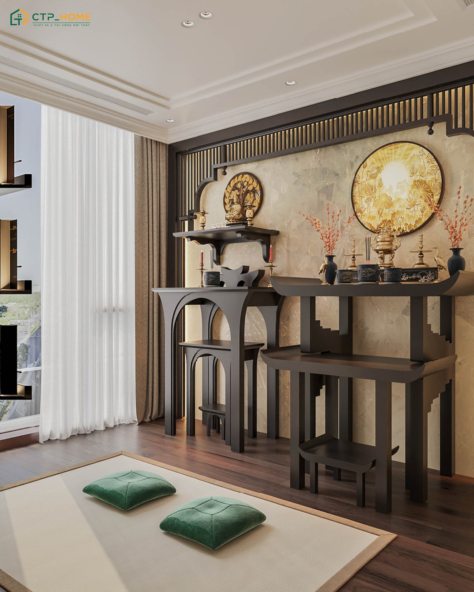 Ưu tiên sử dụng chất liệu nội thất gỗ tự nhiên để đem lại vẻ đẹp sang trọng cho không gian thờ cúng